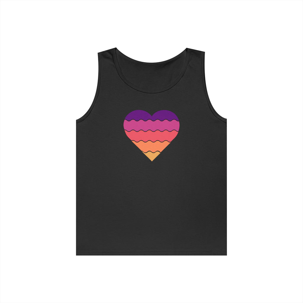 Sunset Heart Unisex Heavy Cotton Tank Top, Summer Vibes Tee, Beachwear, Pride Apparel, Gift for Her