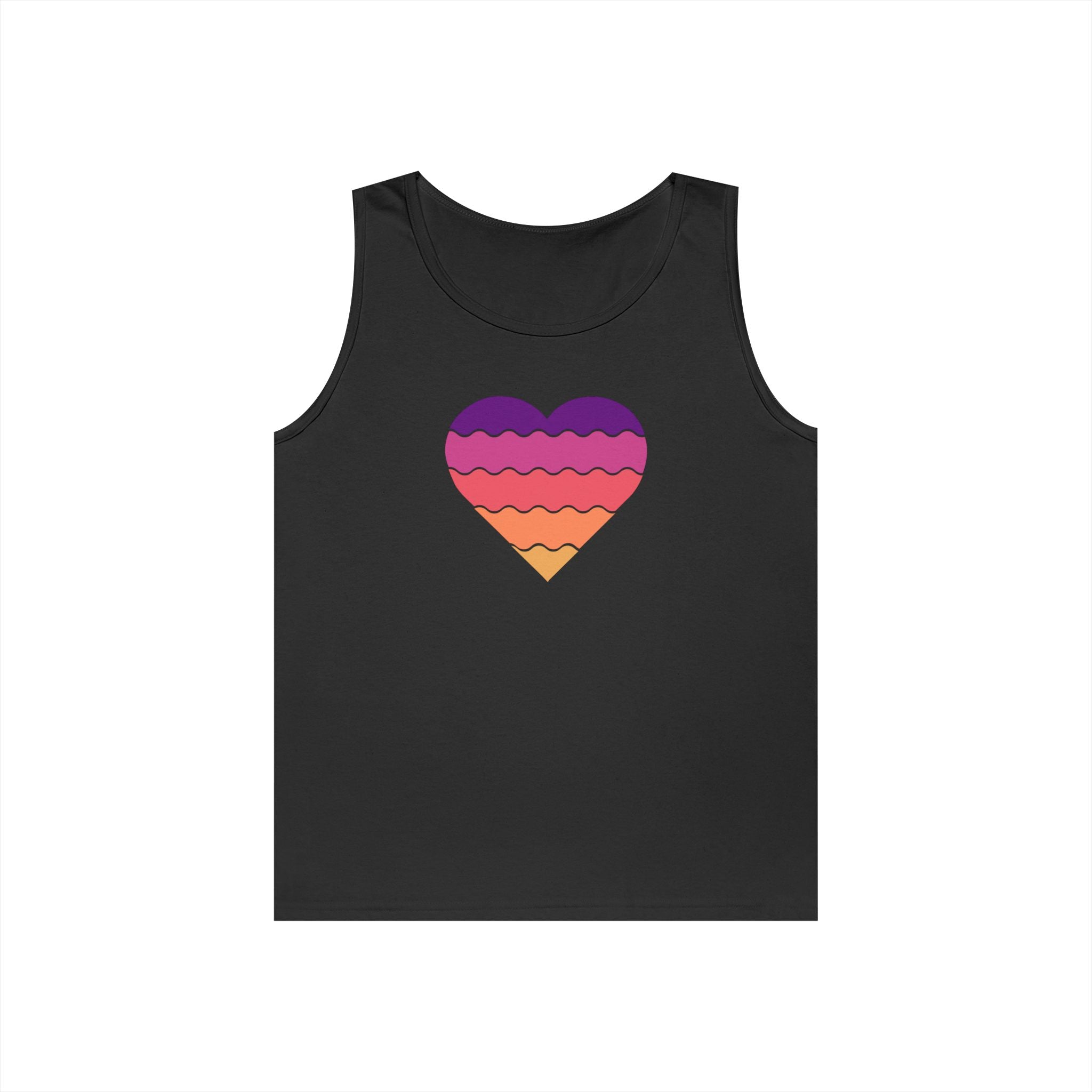 Sunset Heart Unisex Heavy Cotton Tank Top, Summer Vibes Tee, Beachwear, Pride Apparel, Gift for Her