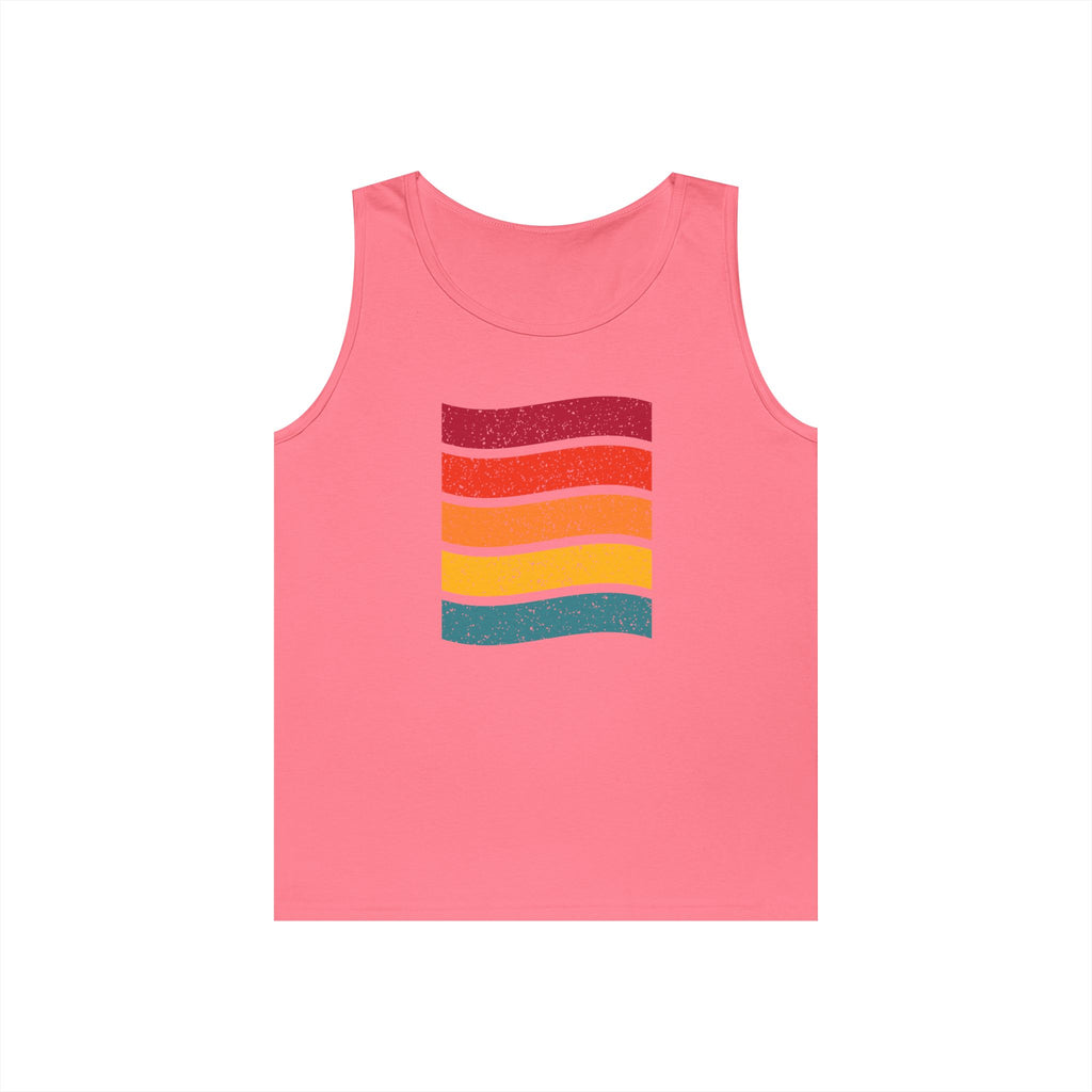 Retro Rainbow Waves Unisex Heavy Cotton Tank Top, Summer Shirt, Beachwear, Festival Outfit, Gift for Him or Her