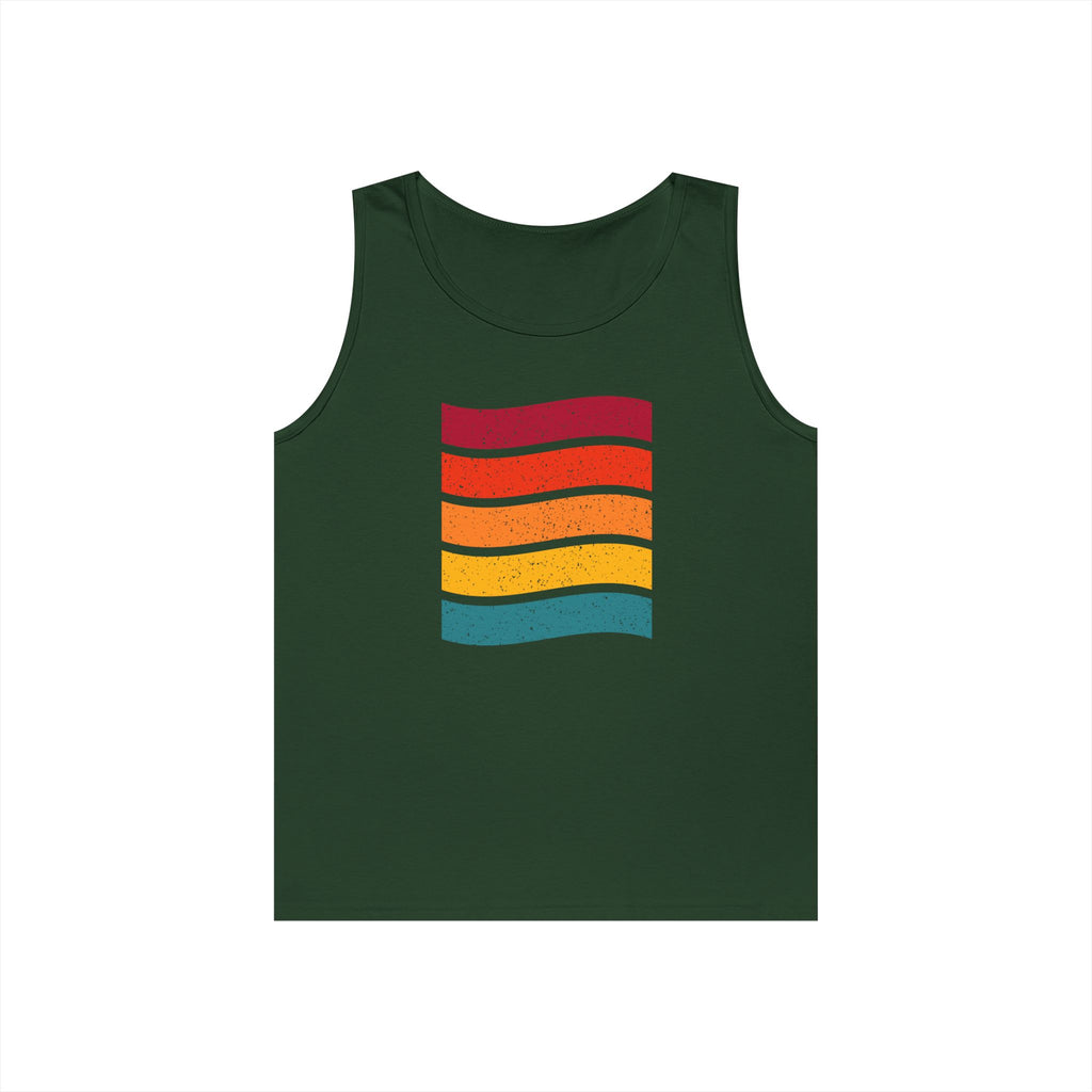 Retro Rainbow Waves Unisex Heavy Cotton Tank Top, Summer Shirt, Beachwear, Festival Outfit, Gift for Him or Her