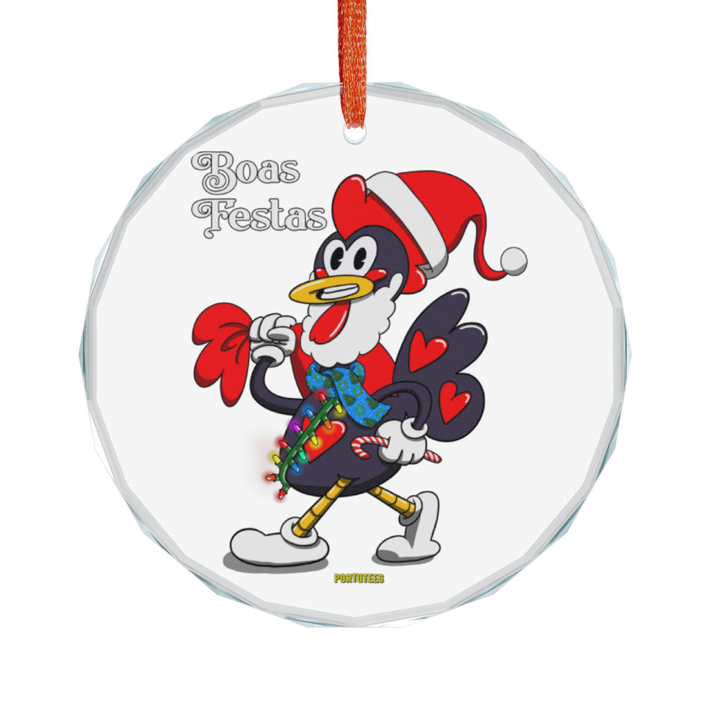 Holiday Bacelos Santa Rooster Crystal Glass Ornament - Festive Design