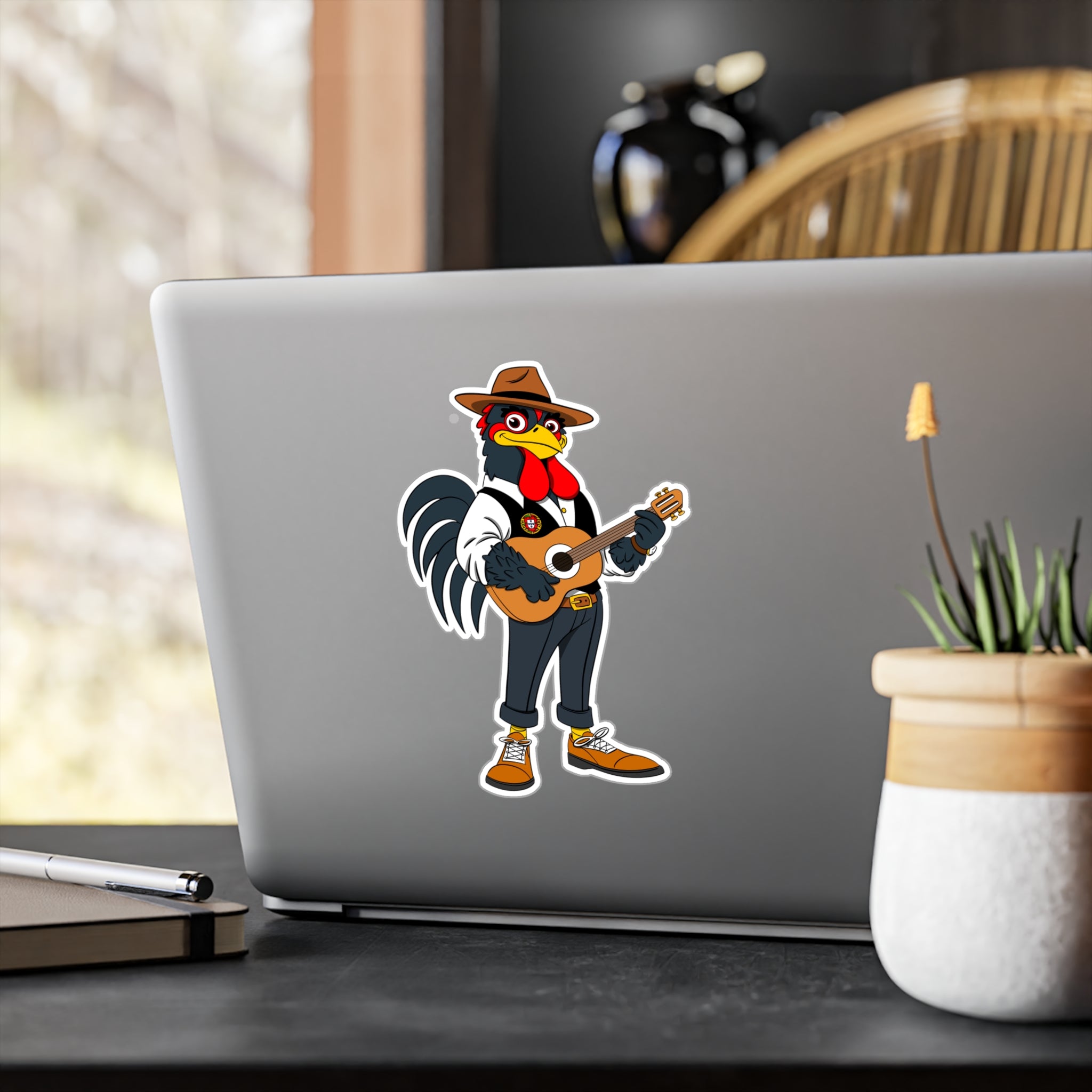 Fado Rooster Musician Vinyl Decal | Fun Wall Decoration, Cool Laptop Sticker, Unique Gift for Musicians, Chicken Lover Decor