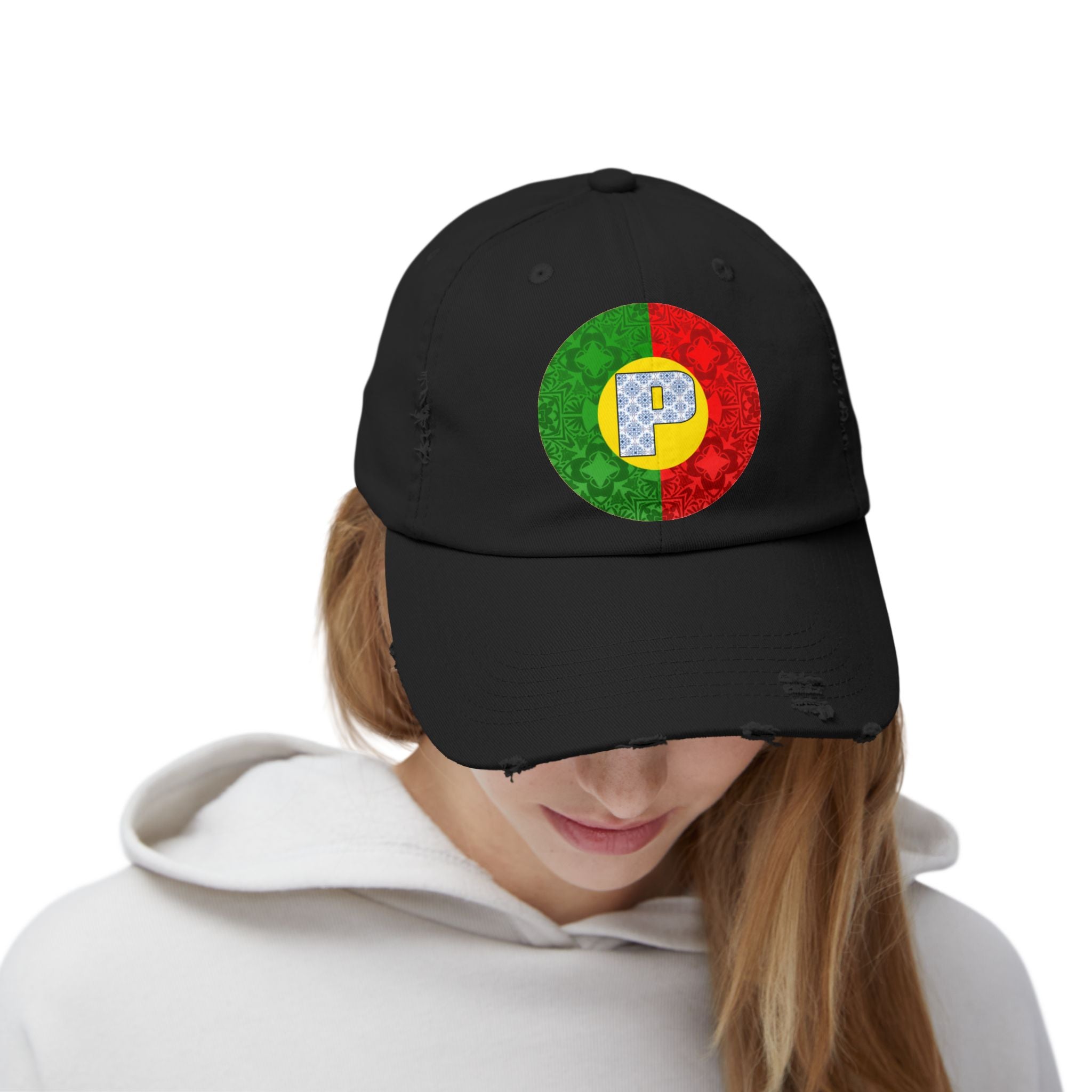 PORTUGAL Unisex Distressed Cap Colorful Portugal Flag Design, Perfect for Casual Outfits, Gift for Sports Fans, Summer Accessories, Festival