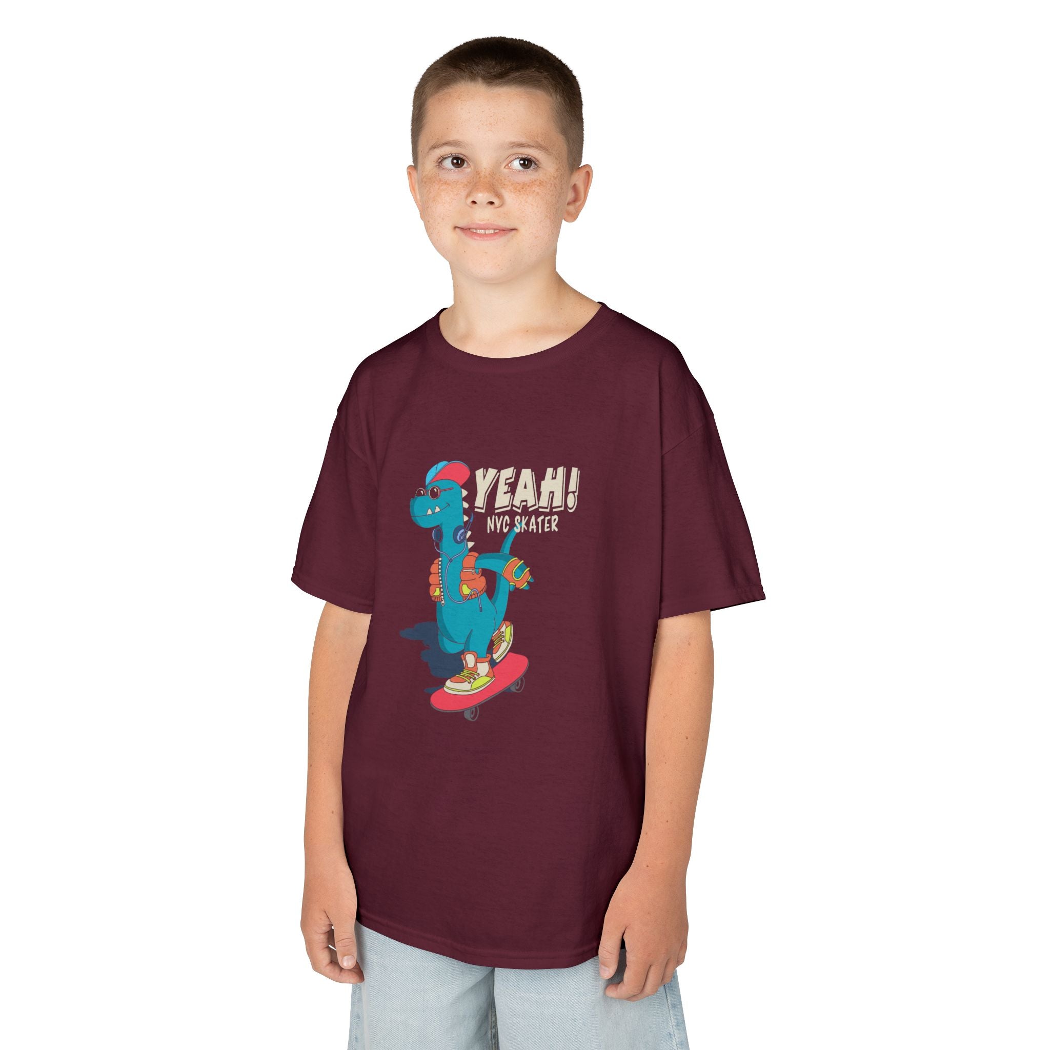 Skater Dinosaur Kids Tee - Fun & Cool T-Shirt for Young Skateboarders, Birthday Gift, Casual Wear, Unisex, Bold Graphic Tee
