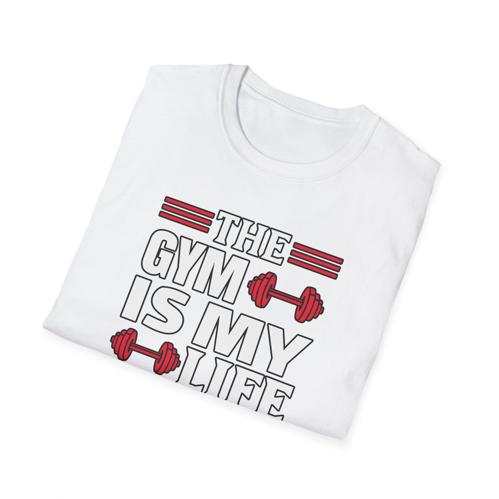 The Gym Is My Life Unisex Softstyle T-Shirt, Fitness Shirt, Workout Tee, Exercise Apparel, Gift for Gym Lovers