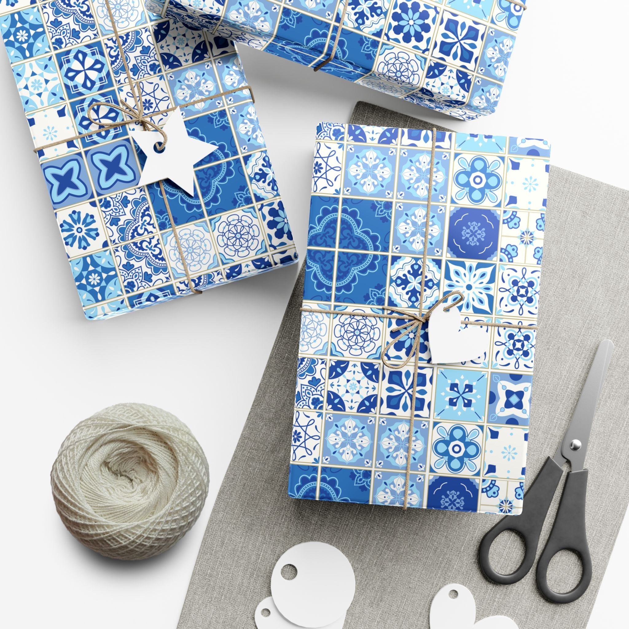 Portuguese Azulejos Pattern Gift Wrap Papers | Elegant Wrapping Paper for Any Occasion, Birthday, Holiday, DIY, Eco-Friendly, Crafting