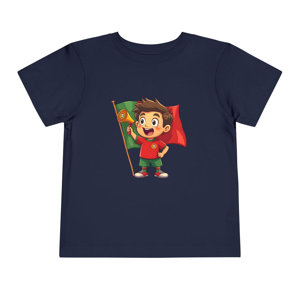 Cute Kid Holding Portugal Flag Soccer Fan - Toddler Tee