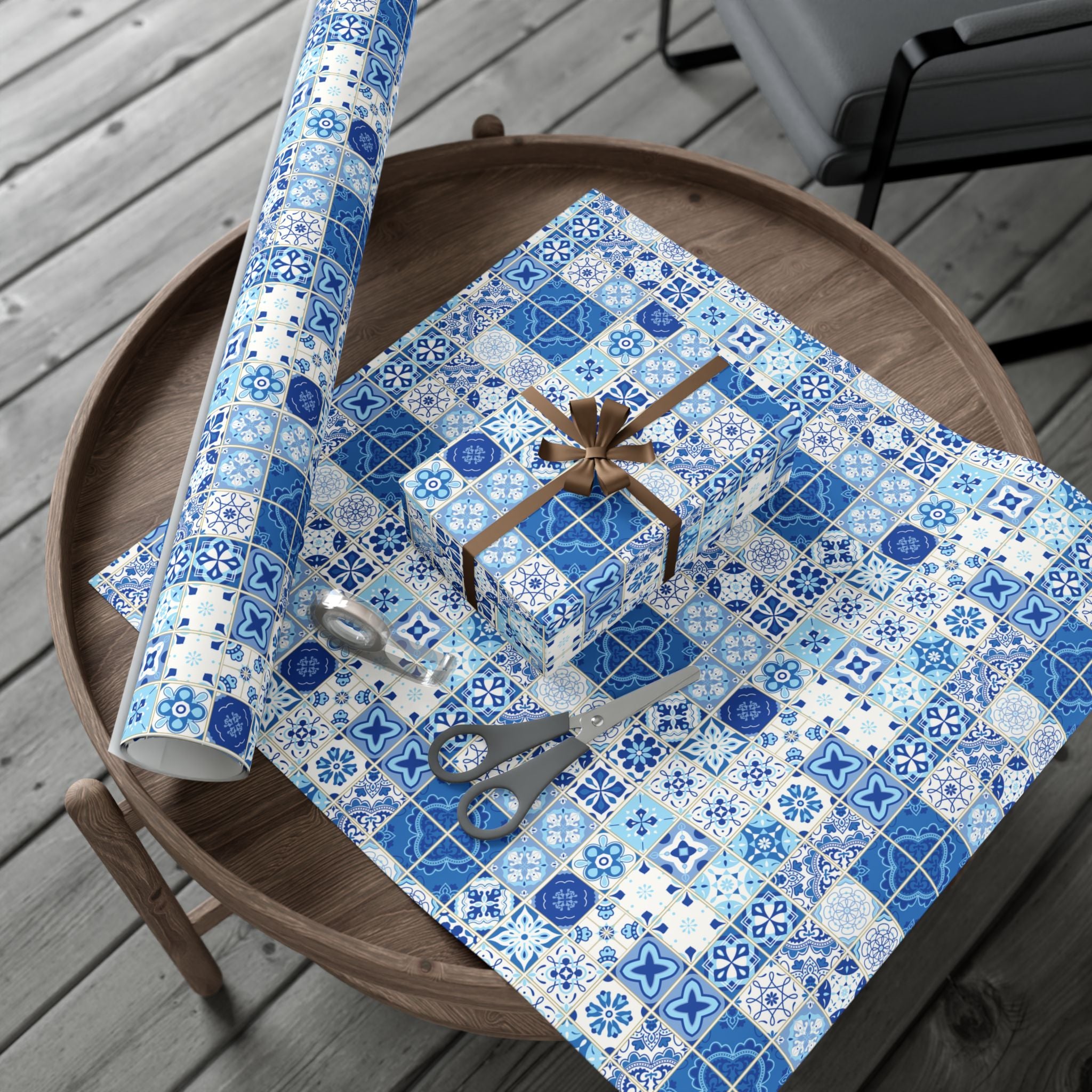 Portuguese Azulejos Pattern Gift Wrap Papers | Elegant Wrapping Paper for Any Occasion, Birthday, Holiday, DIY, Eco-Friendly, Crafting