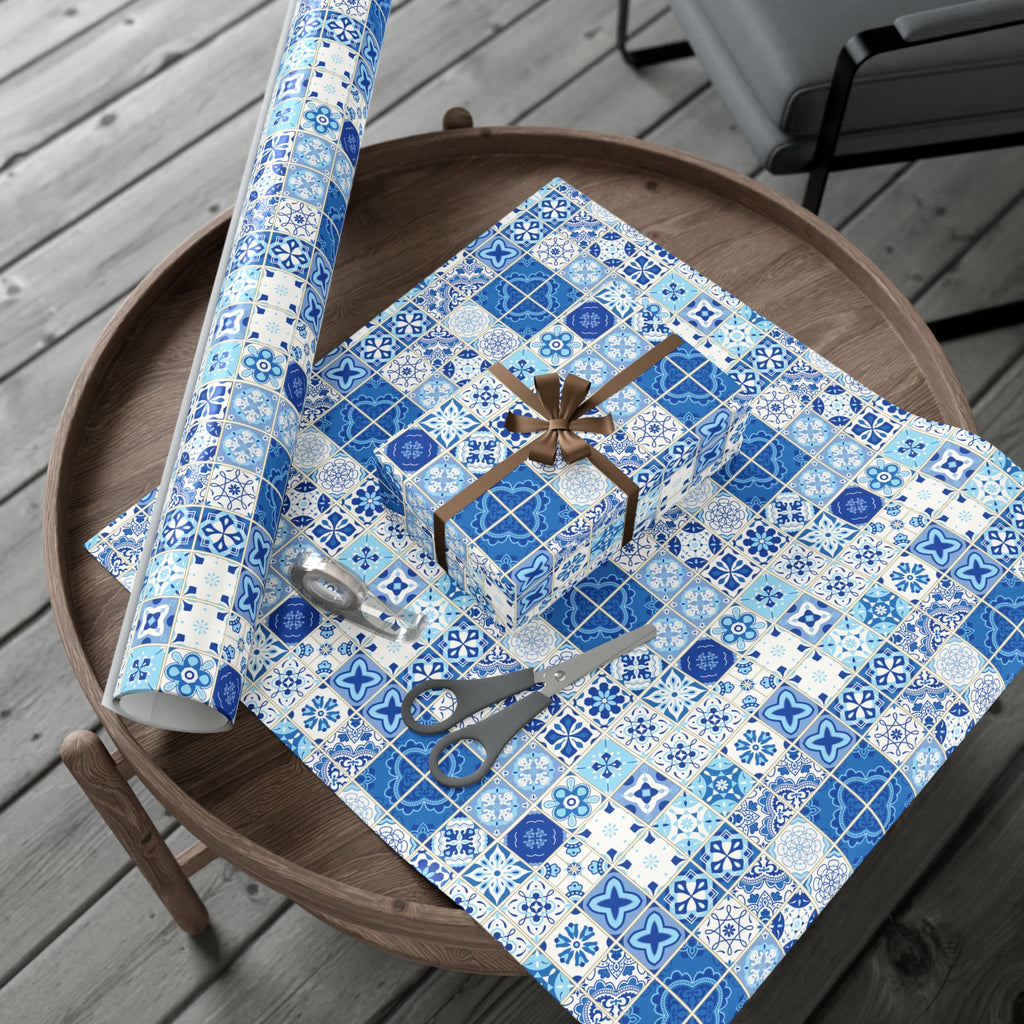Portuguese Azulejos Pattern Gift Wrap Papers | Elegant Wrapping Paper for Any Occasion, Birthday, Holiday, DIY, Eco-Friendly, Crafting