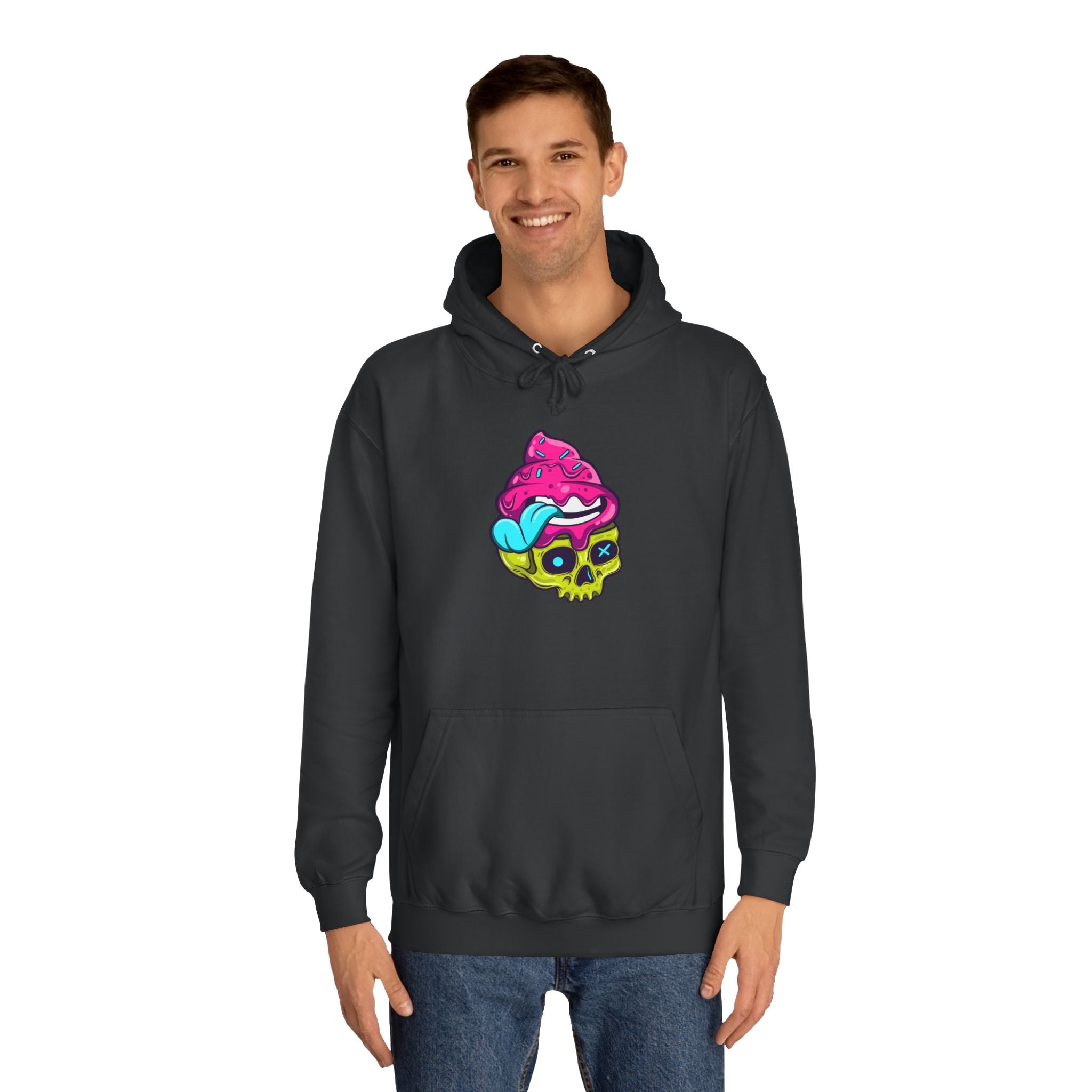 Colorful Skull Ice Cream Unisex College Hoodie, Trendy Streetwear, Casual Gift for Students, Halloween, Unique Fashion Statement