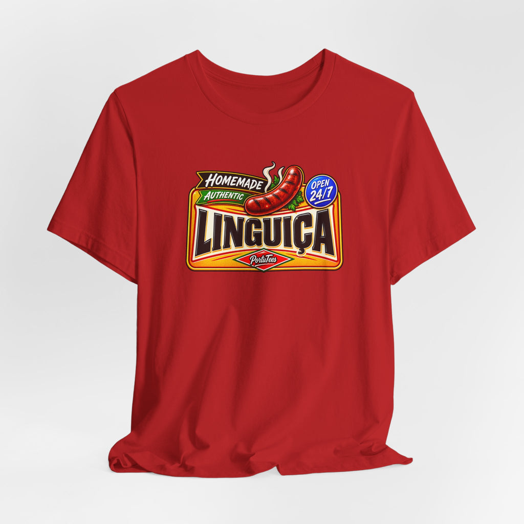 Linguica Sausage Vintage Label Tee — Homemade Authentic 24/7 Graphic T-Shirt