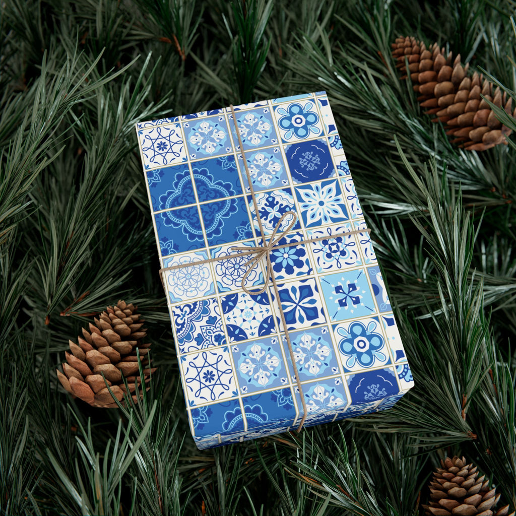 Portuguese Azulejos Pattern Gift Wrap Papers | Elegant Wrapping Paper for Any Occasion, Birthday, Holiday, DIY, Eco-Friendly, Crafting