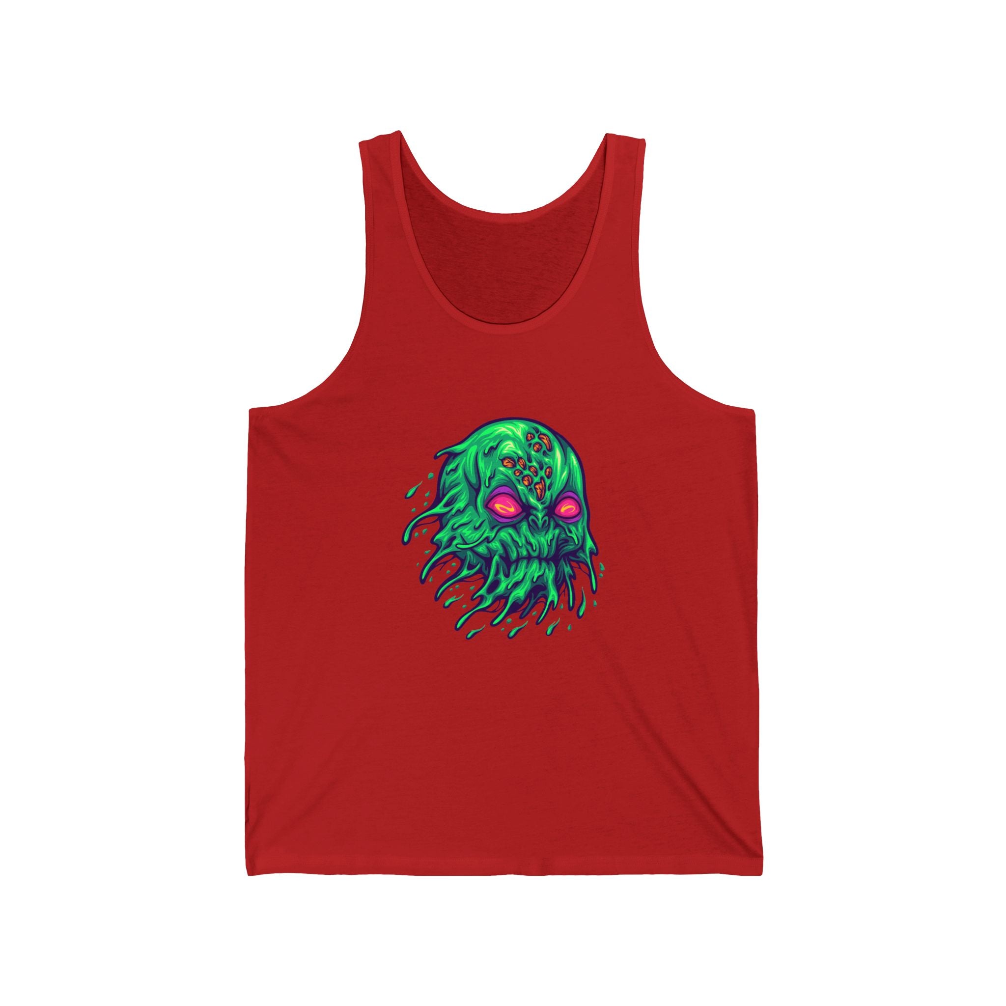 Eerie Cthulhu Unisex Jersey Tank, Spooky Summer Wear, Festival Tank Top, Gift for Horror Fans, Unique Graphic Tank, Vintage Style Cthulhu
