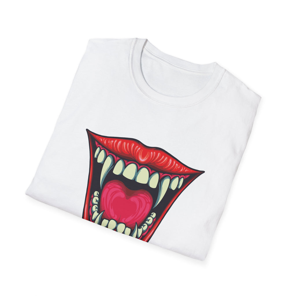 Bold Graphic Tee with Mouth Design, Unique Gift for Creative Souls, Statement Shirt for Parties, Unisex Softstyle T-Shirt, Casual Wear,