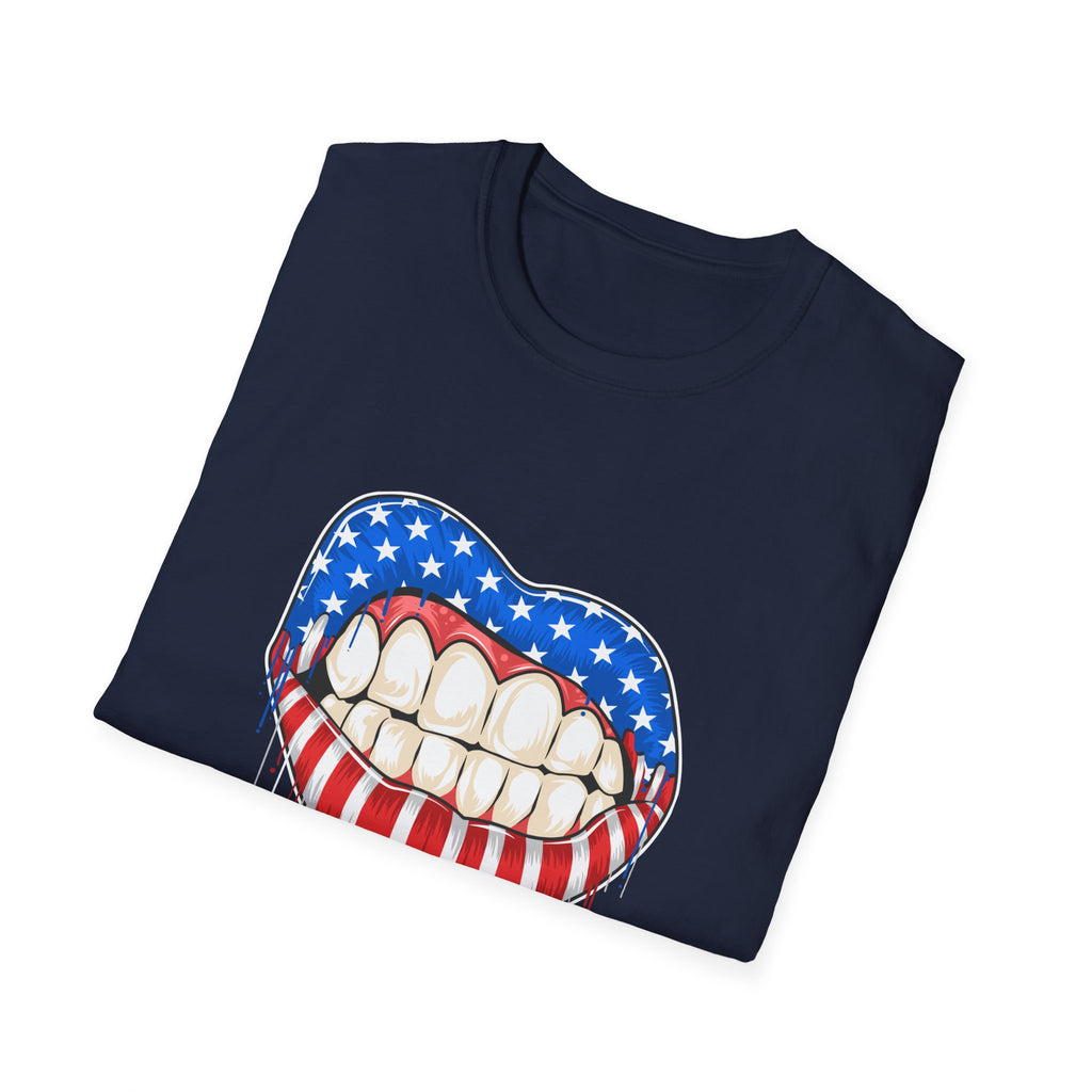 Bold American Flag Teeth T-Shirt, Patriotic Tee, Independence Day Shirt, 4th of July Apparel, Unisex Graphic Tee