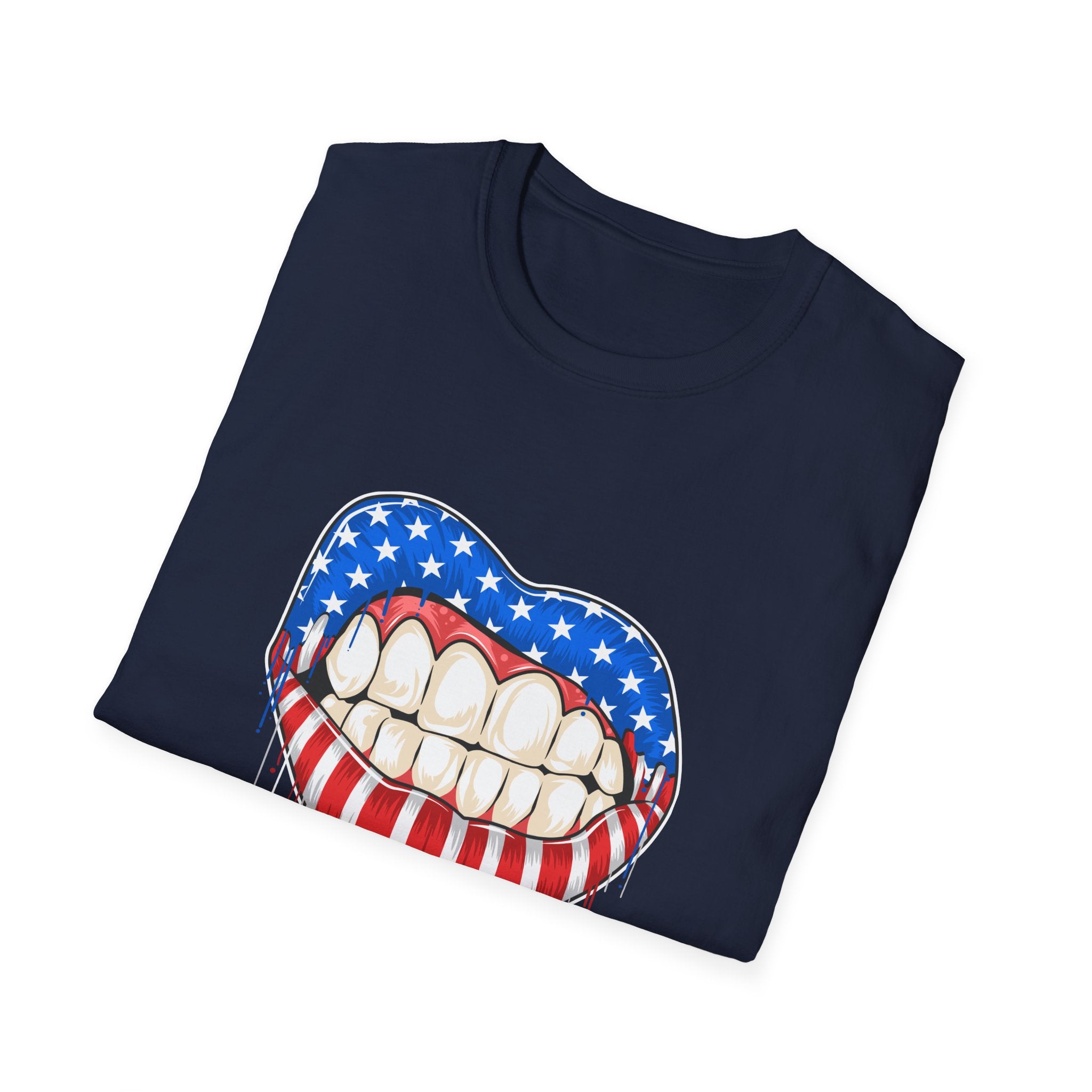 Bold American Flag Teeth T-Shirt, Patriotic Tee, Independence Day Shirt, 4th of July Apparel, Unisex Graphic Tee