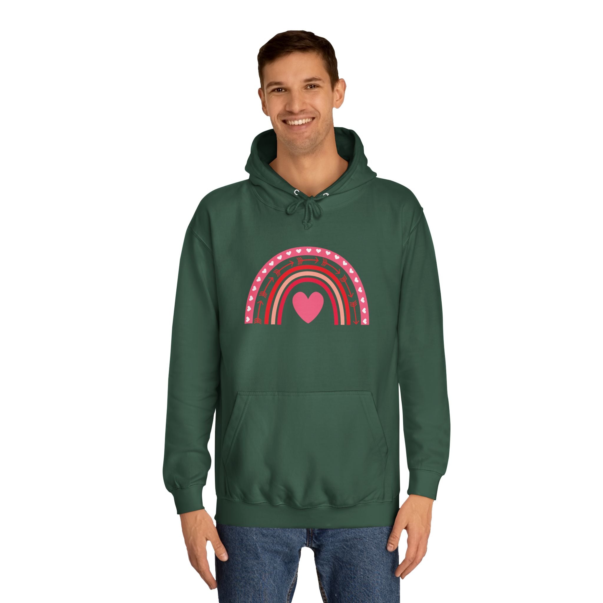 Colorful Heart Rainbow Hoodie, Unisex College Spirit Wear, Cozy Sweatshirt for Students, Cute Gift for Her, Valentine's Day Apparel
