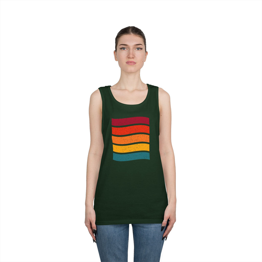 Retro Rainbow Waves Unisex Heavy Cotton Tank Top, Summer Shirt, Beachwear, Festival Outfit, Gift for Him or Her