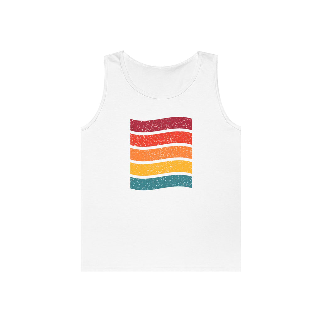 Retro Rainbow Waves Unisex Heavy Cotton Tank Top, Summer Shirt, Beachwear, Festival Outfit, Gift for Him or Her