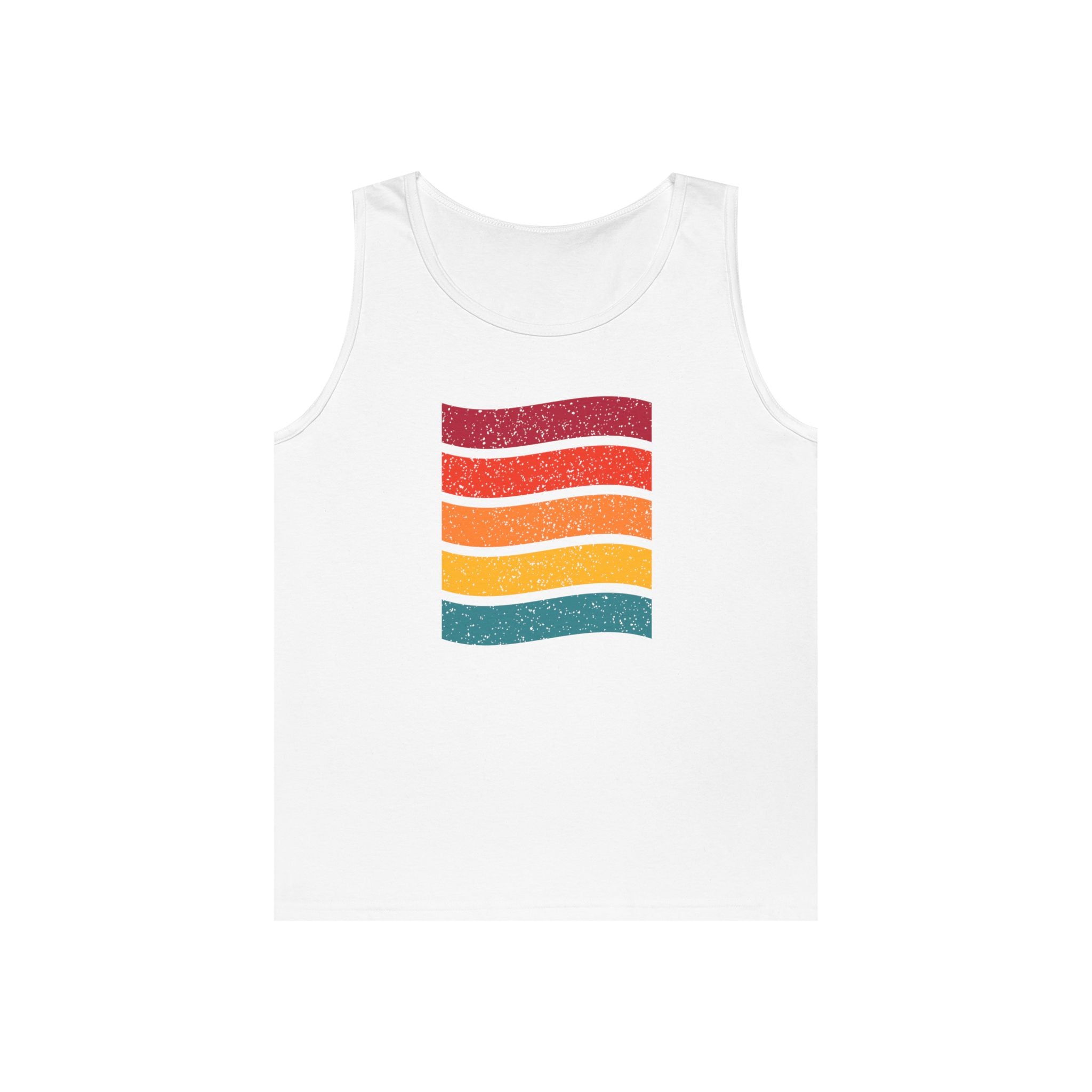 Retro Rainbow Waves Unisex Heavy Cotton Tank Top, Summer Shirt, Beachwear, Festival Outfit, Gift for Him or Her