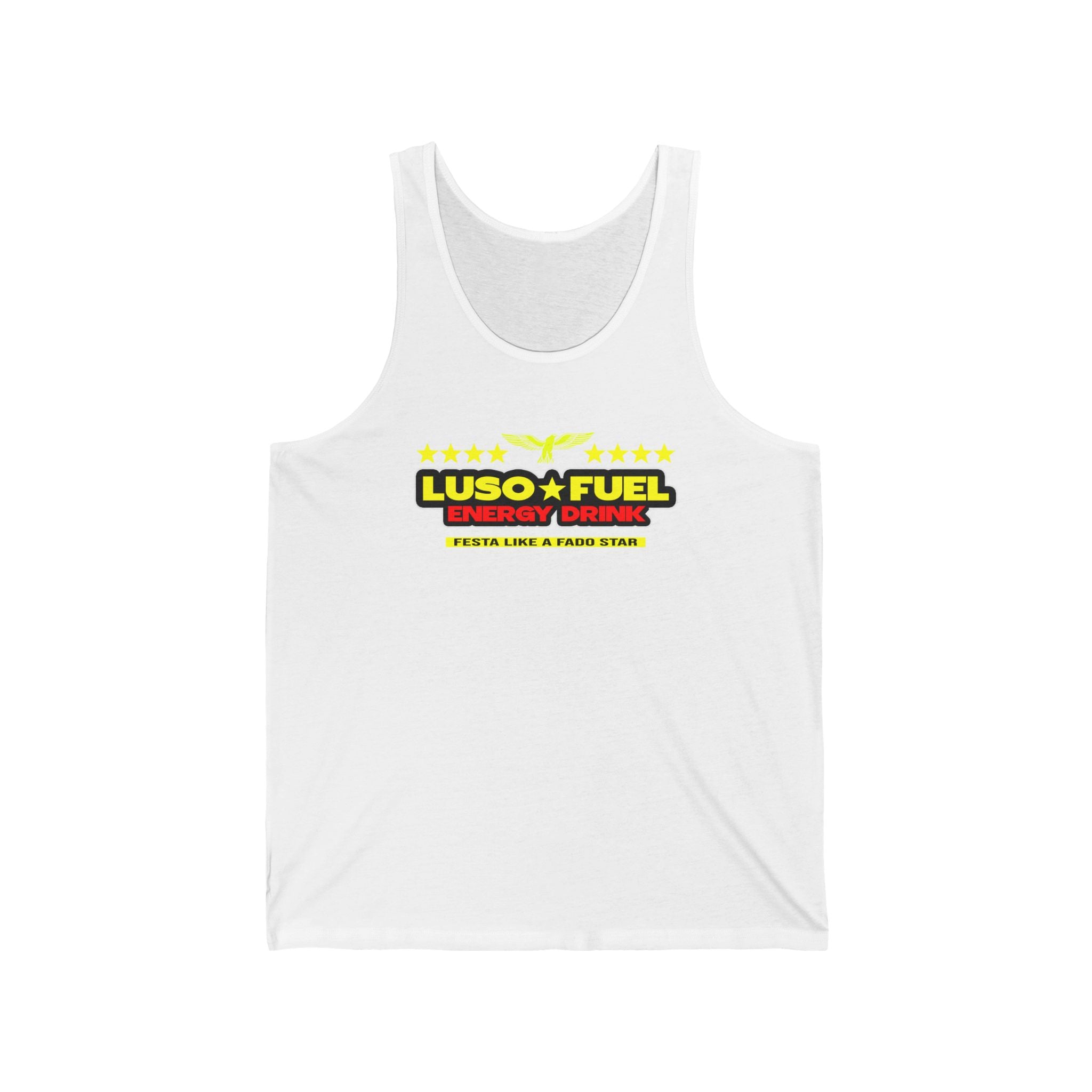 Luso Fuel Energy Drink Unisex Jersey Tank, Fitness Apparel, Summer Top, Workout Shirt, Gifts for Athletes, Gym Wear
