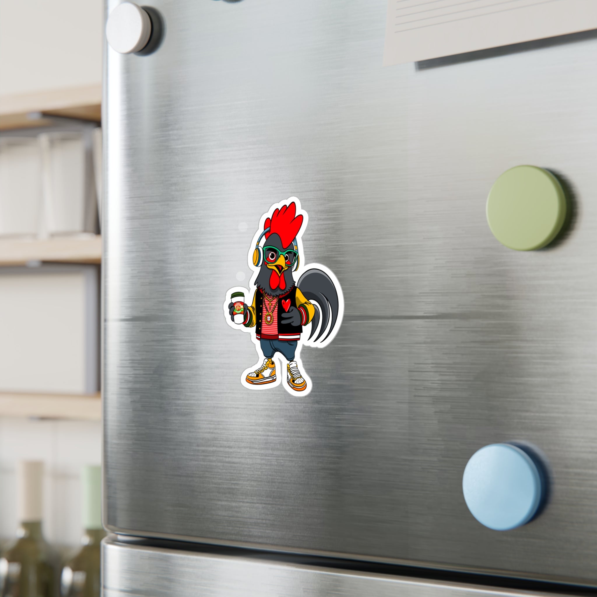 Hipster Rooster Kiss-Cut Vinyl Decals for Car, Laptop, Water Bottle, Fun Gifts for Teens, Unique Home Decor