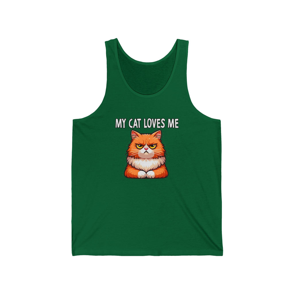 My Cat Loves Me Unisex Jersey Tank, Cat Lover's Apparel, Cute Pet Gift, Summer Top, Gift for Cat Lovers, Funny Animal Tank