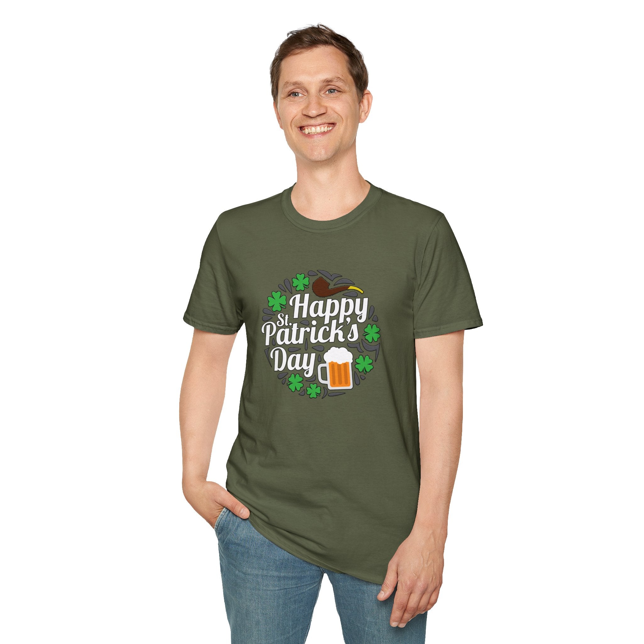 Happy St Patricks Day Unisex Softstyle T-Shirt, Irish Pride Shirt, Shamrock Tee, Beer Lover Gift, Festive Green Top
