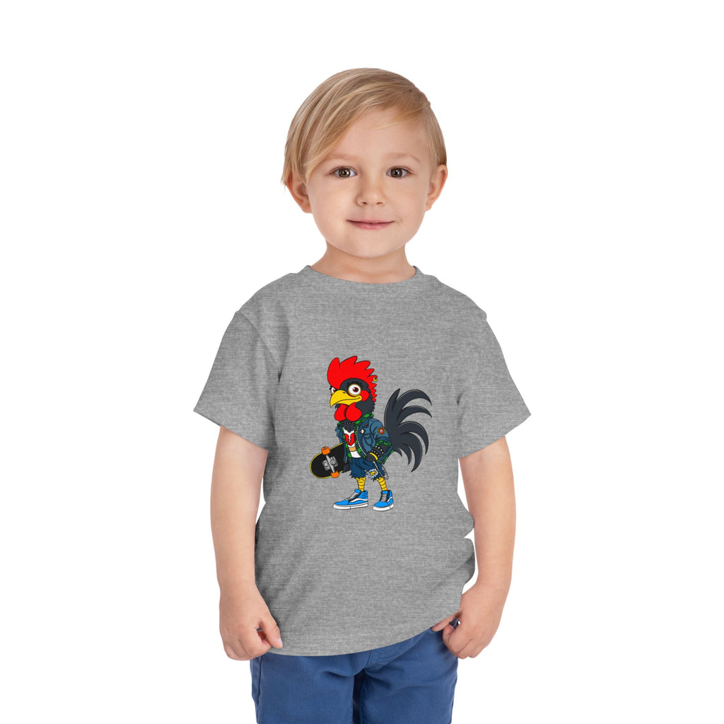 Punk Rock Rooster Toddler Tee, Fun Graphic Tee for Kids, Perfect Birthday Gift, Animal Lover Shirt, Summer Playwear