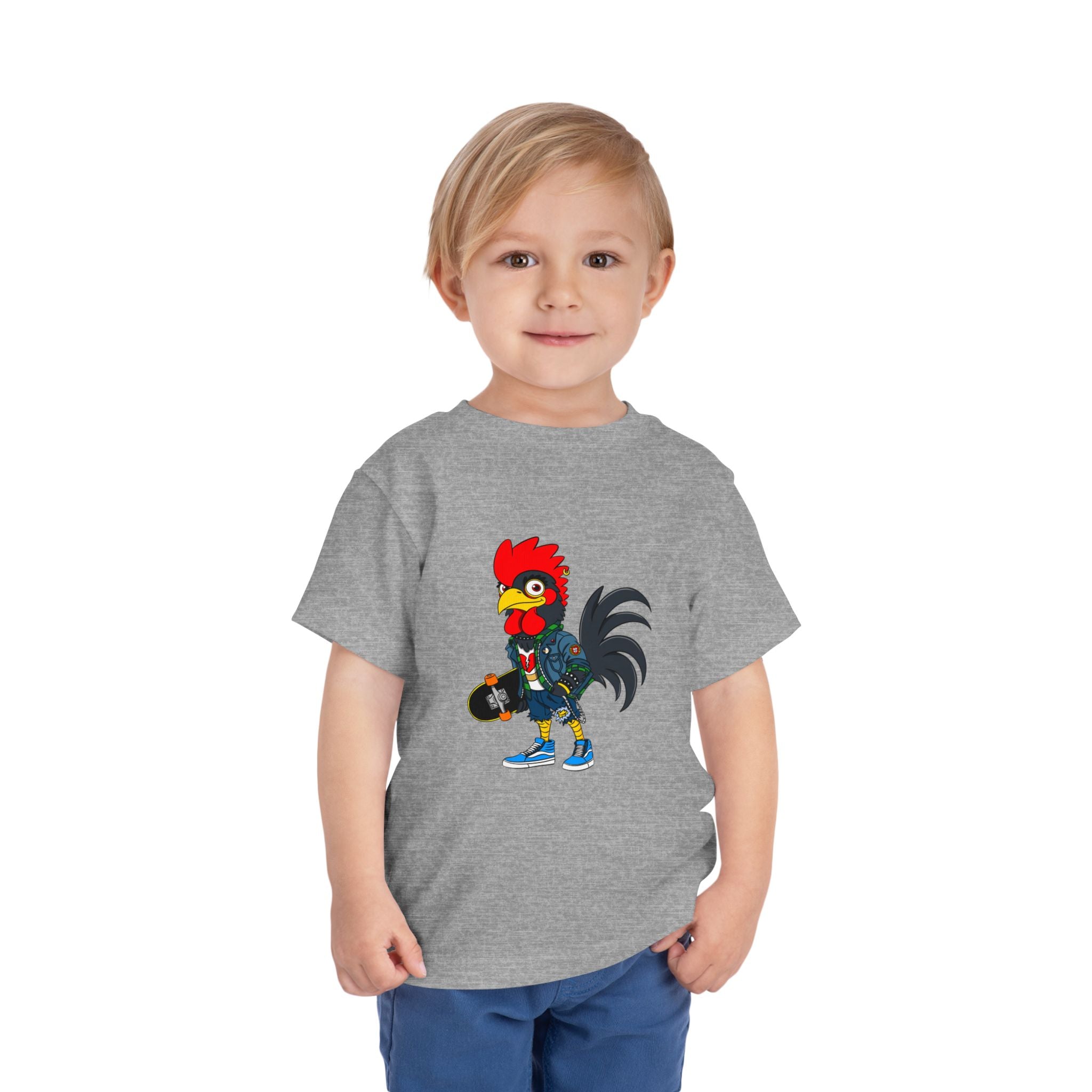 Punk Rock Rooster Toddler Tee, Fun Graphic Tee for Kids, Perfect Birthday Gift, Animal Lover Shirt, Summer Playwear