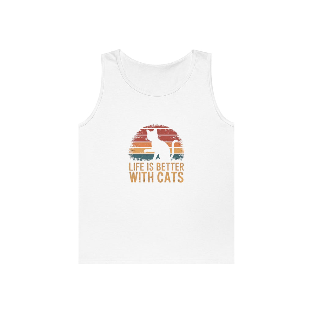 Life is Better With Cats Unisex Heavy Cotton Tank Top, Cat Lover Gift, Summer Apparel, Pet Owner Tank, Funny Cat Top, Cute Cat Shirt