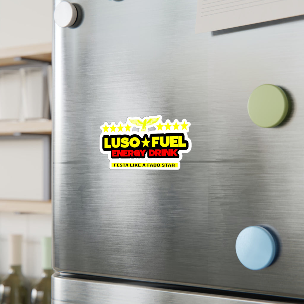 Luso Fuel Energy Drink Kiss-Cut Vinyl Decal, Fun Stickers for Party Goers, Car Decor, Laptop Stickers, Gift for Friends