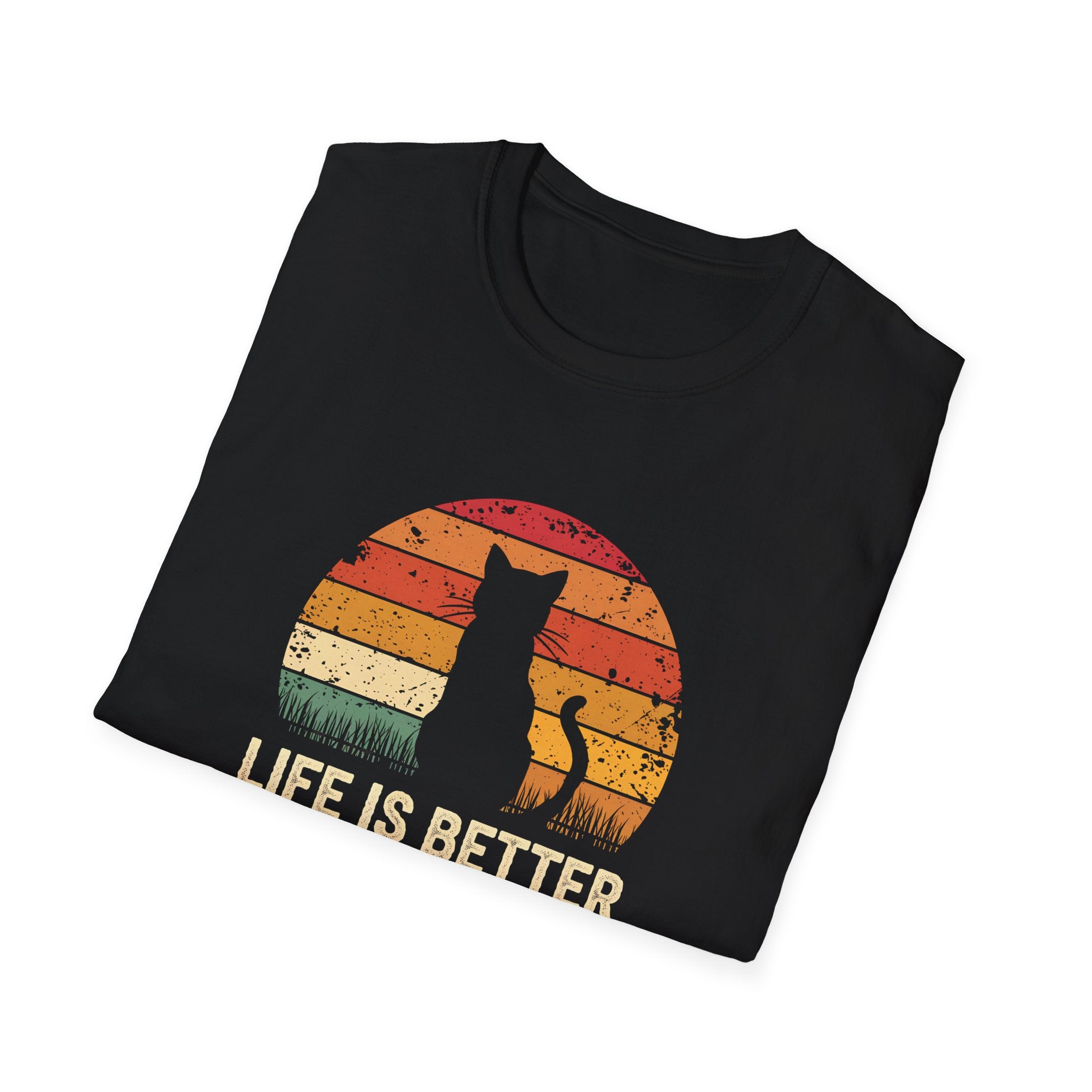 Life is Better with Cats Unisex T-Shirt, Cat Lover Gift, Pet Owner Tee, Cozy Cotton Shirt for Cat Lovers, Fun Vintage Design