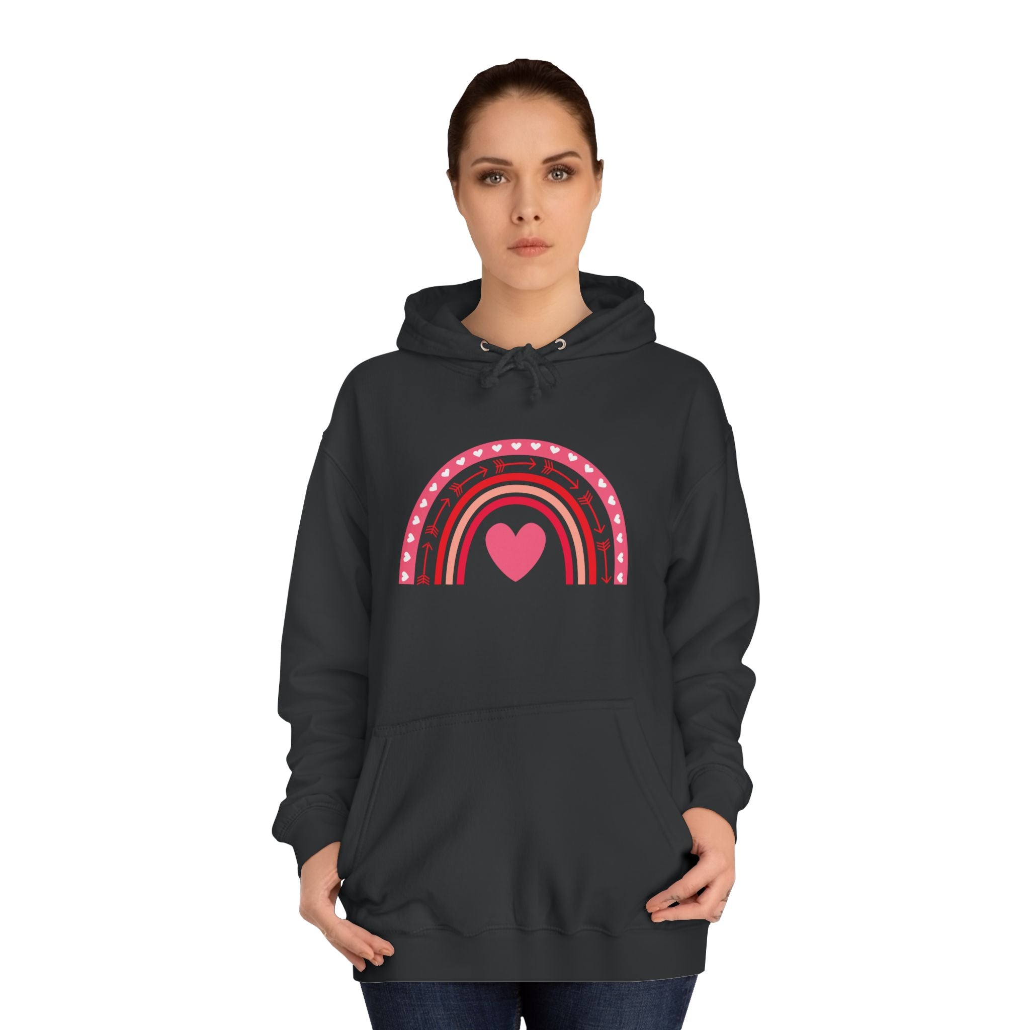 Colorful Heart Rainbow Hoodie, Unisex College Spirit Wear, Cozy Sweatshirt for Students, Cute Gift for Her, Valentine's Day Apparel