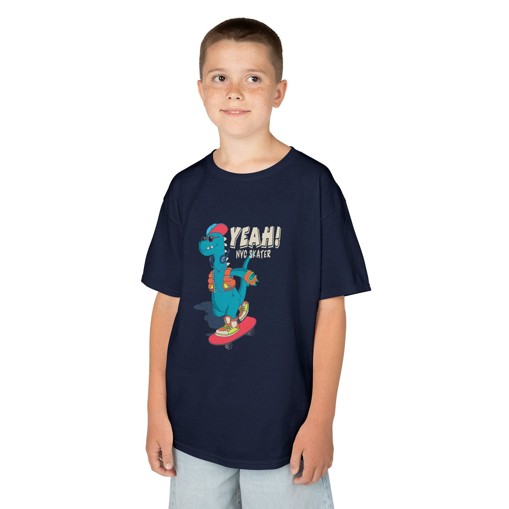 Skater Dinosaur Kids Tee - Fun & Cool T-Shirt for Young Skateboarders, Birthday Gift, Casual Wear, Unisex, Bold Graphic Tee