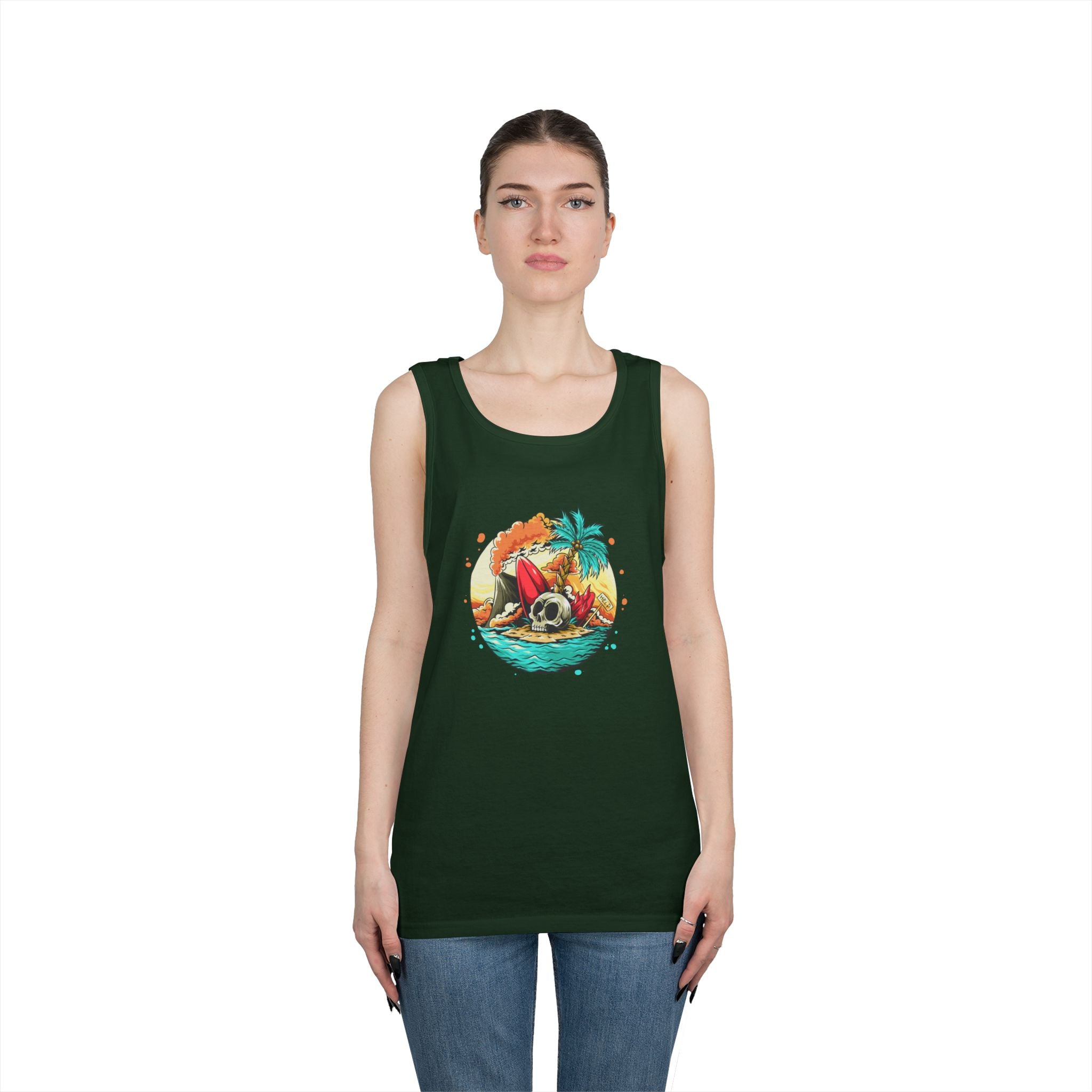 Beach Vibes Unisex Heavy Cotton Tank Top, Perfect for Summer, Casual Wear, Beach Days, Vacation, Festival Outfit