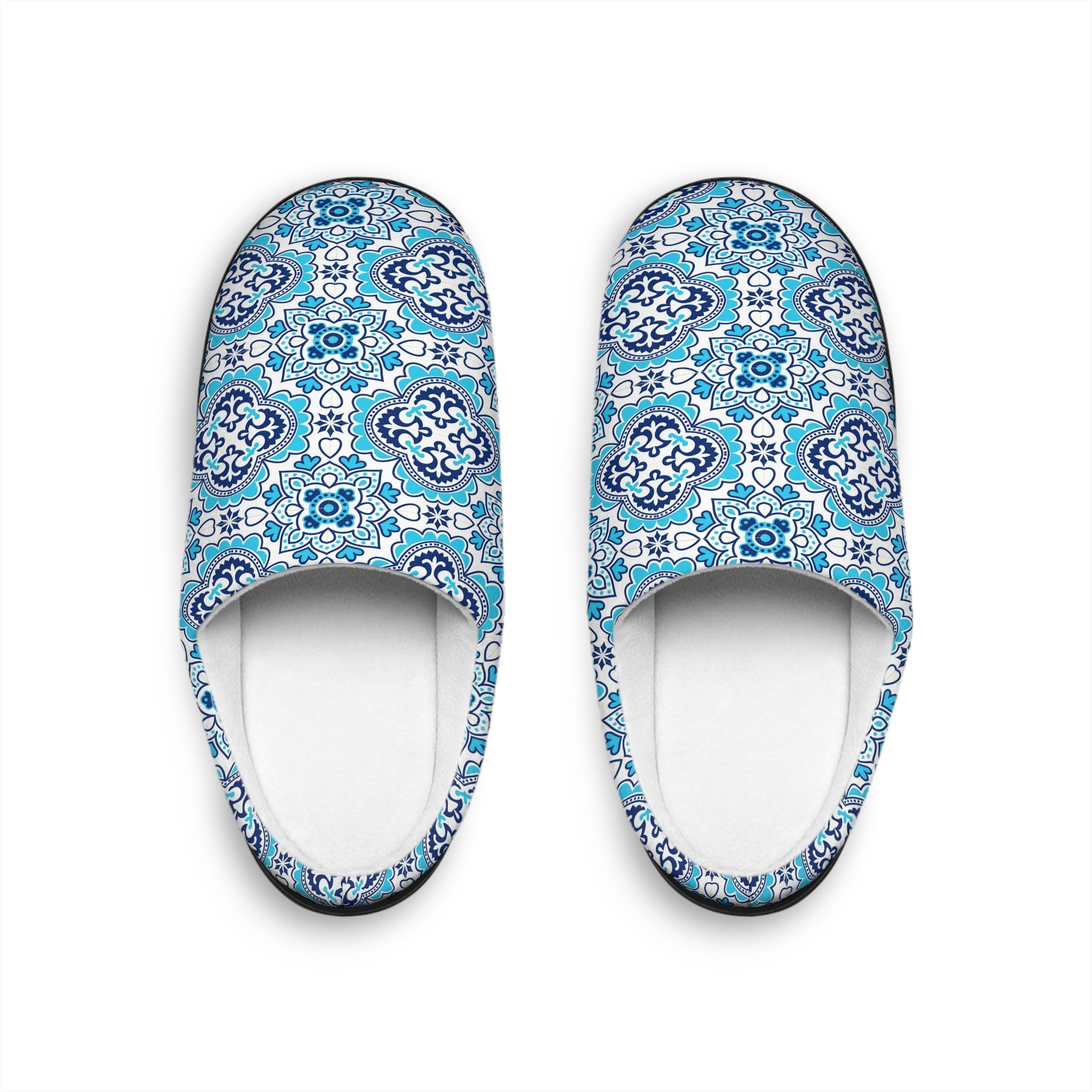 Azujelos Blue Moroccan Tile Women's Indoor Slippers — Cozy Patterned House Slides
