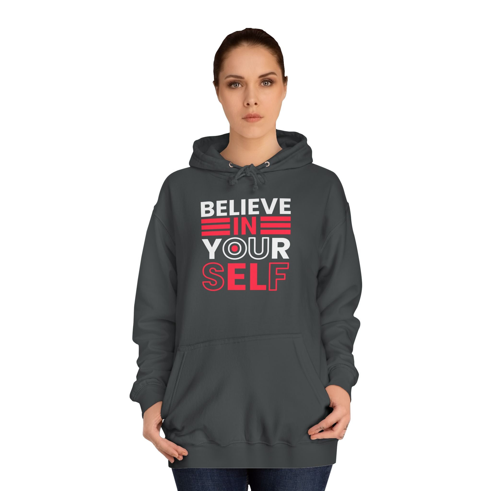 Inspirational College Hoodie, Motivational Unisex Sweatshirt, Comfortable Casual Wear, Perfect for Gifts and College Life, Believe in