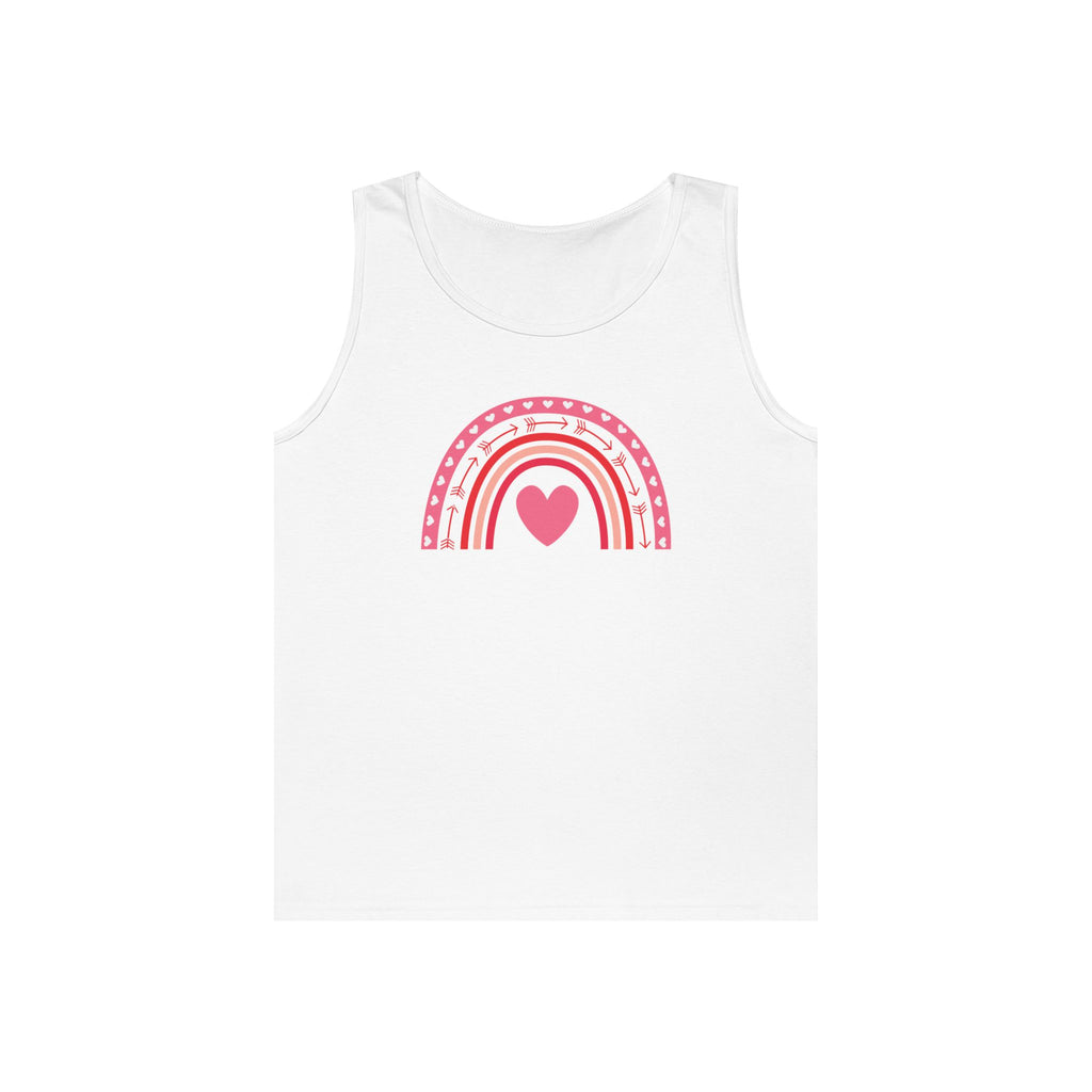 Rainbow Heart Unisex Heavy Cotton Tank Top, Summer Apparel, Pride Clothing, Gender-Neutral Fashion, Gift for Friends, Casual Wear