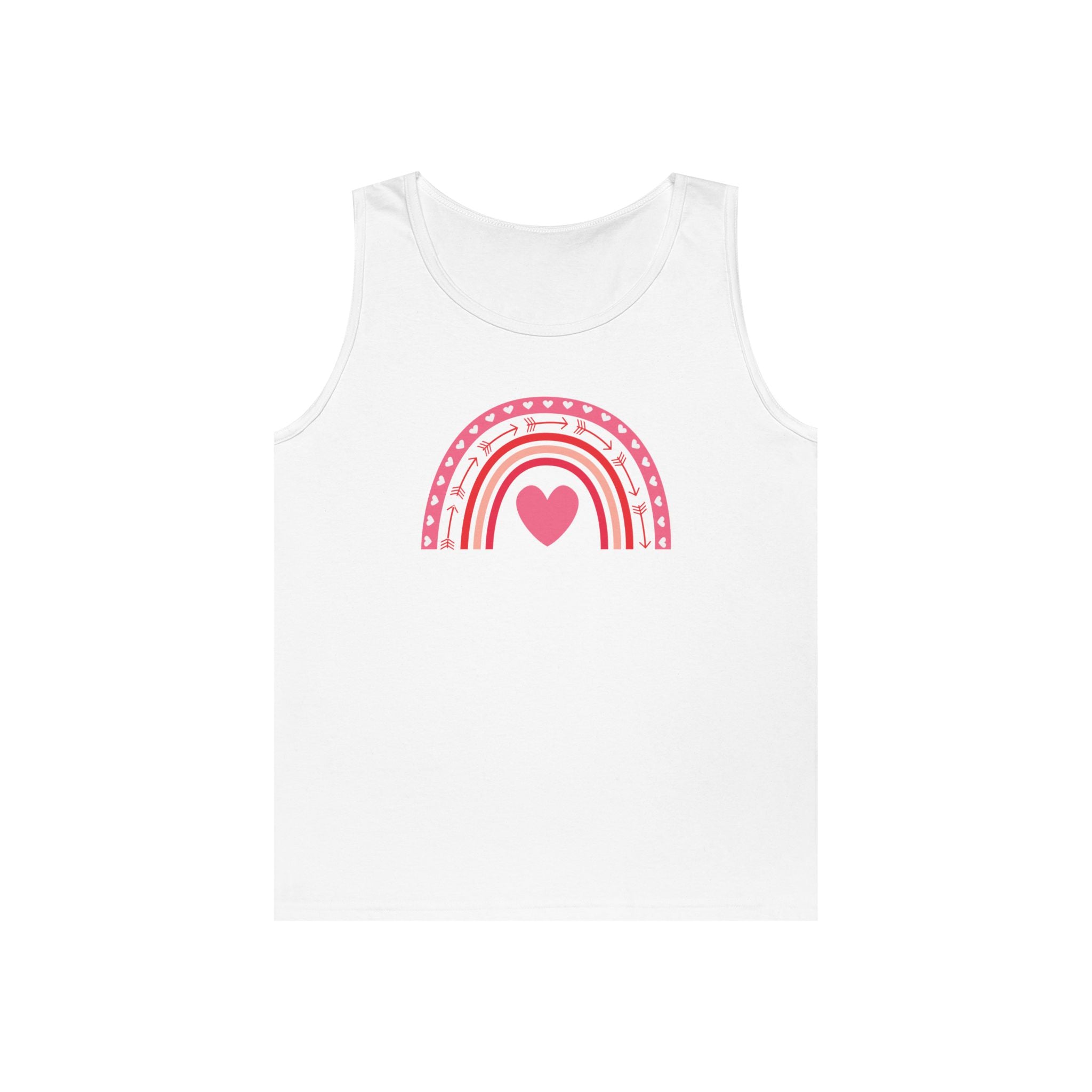 Rainbow Heart Unisex Heavy Cotton Tank Top, Summer Apparel, Pride Clothing, Gender-Neutral Fashion, Gift for Friends, Casual Wear