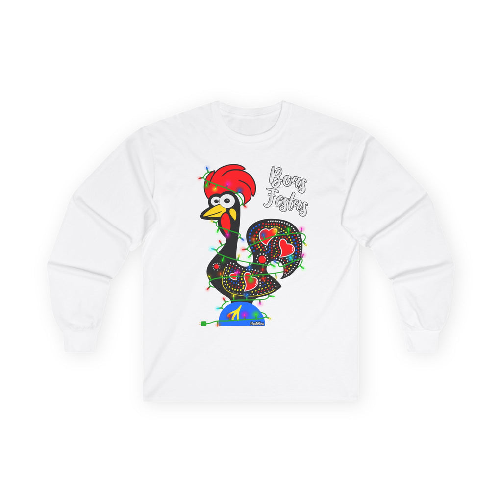 Whimsical Rooster Long Sleeve Tee, Funny Gift for Farmers, Casual Wear, Holiday Gift, Farmhouse Decor