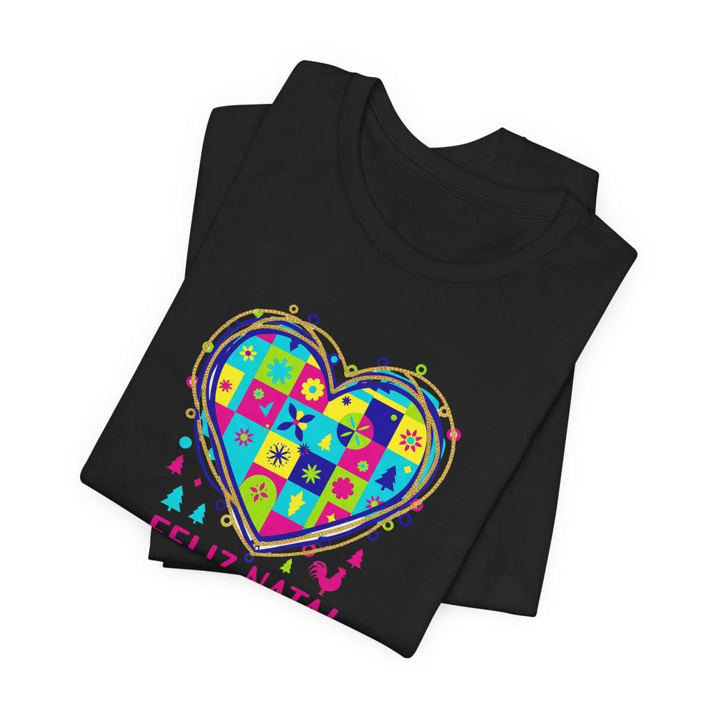 Feliz Natal Christmas Heart T-Shirt — Colorful Patchwork Tee