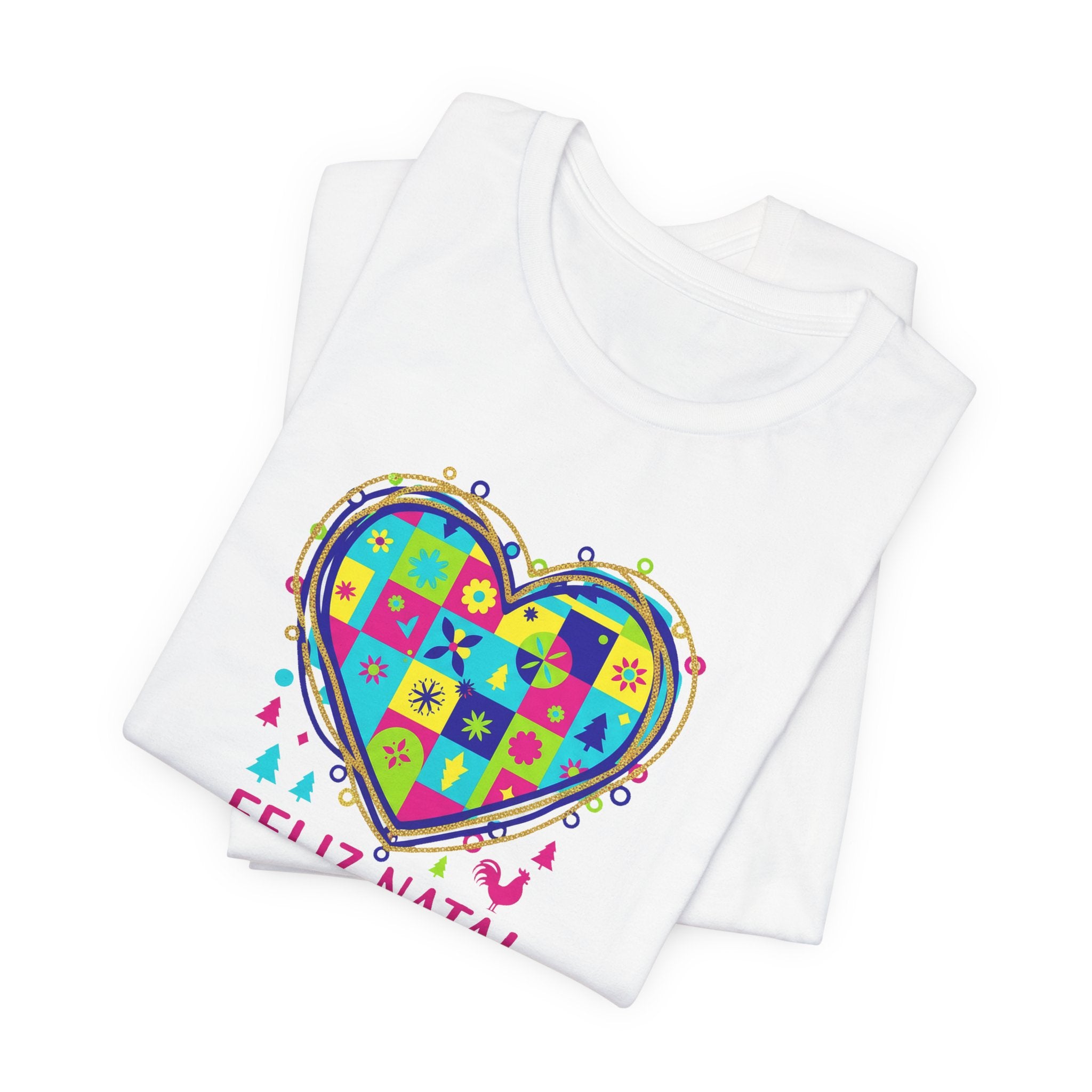 Feliz Natal Christmas Heart T-Shirt — Colorful Patchwork Tee