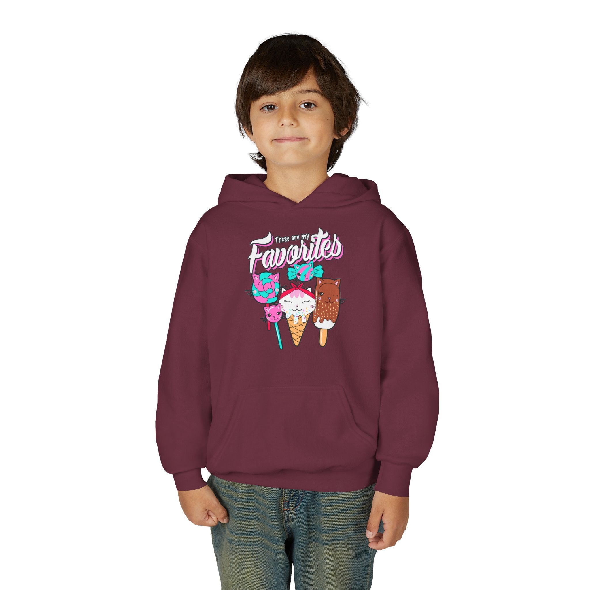 Cute Ice Cream Favorites Youth Hoodie, Summer Apparel, Kids Sweatshirt, Birthday Gift, Cartoon Ice Cream Design