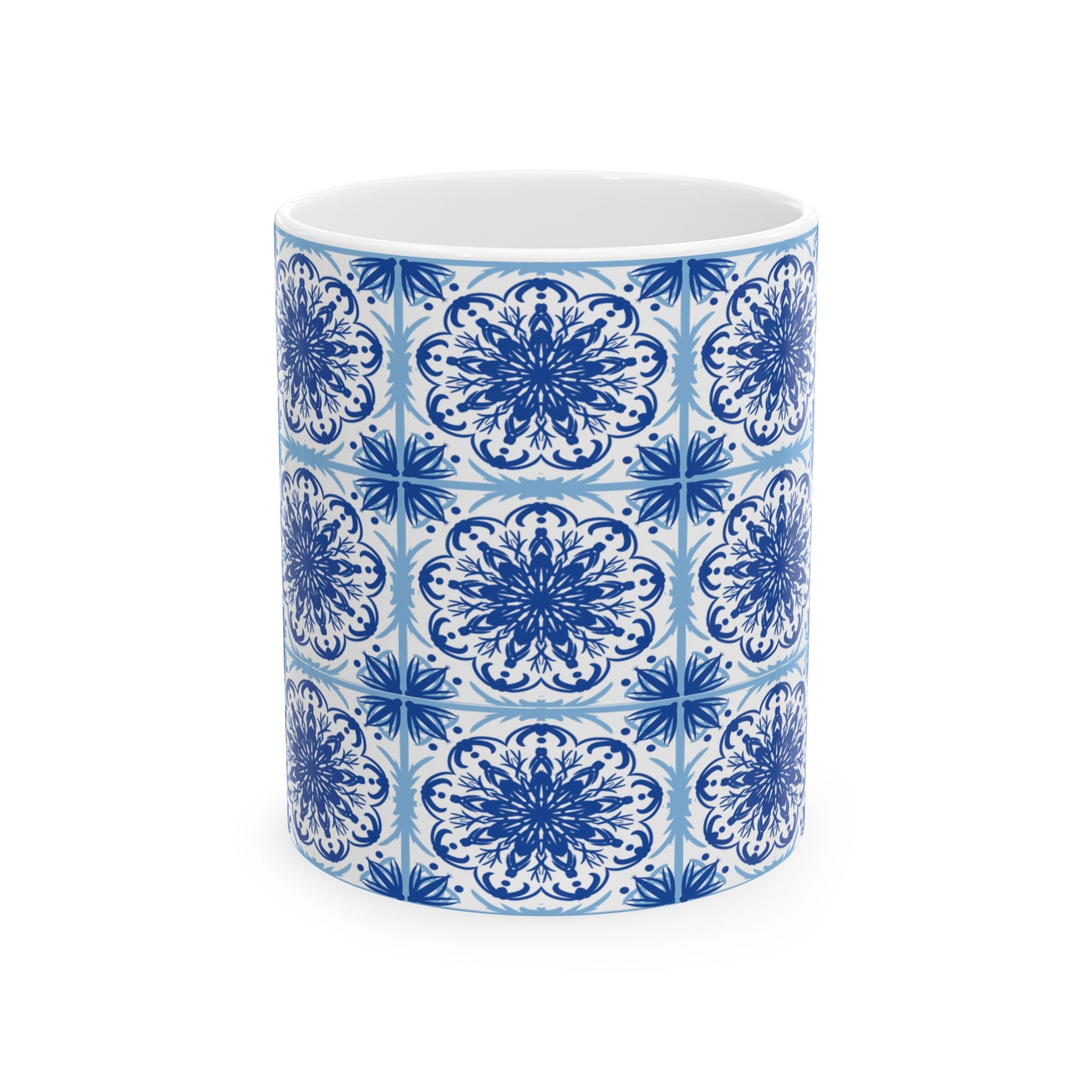 Azulejos Decorative Blue Floral Ceramic Mug - Perfect for Coffee and Tea Lovers