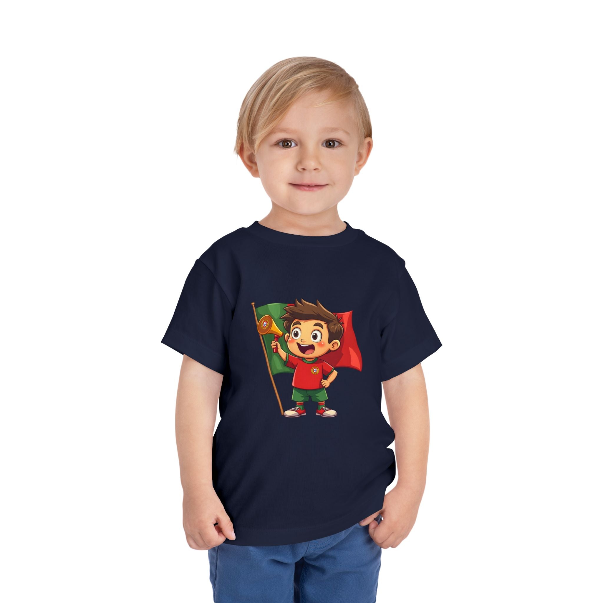 Cute Kid Holding Portugal Flag Soccer Fan - Toddler Tee