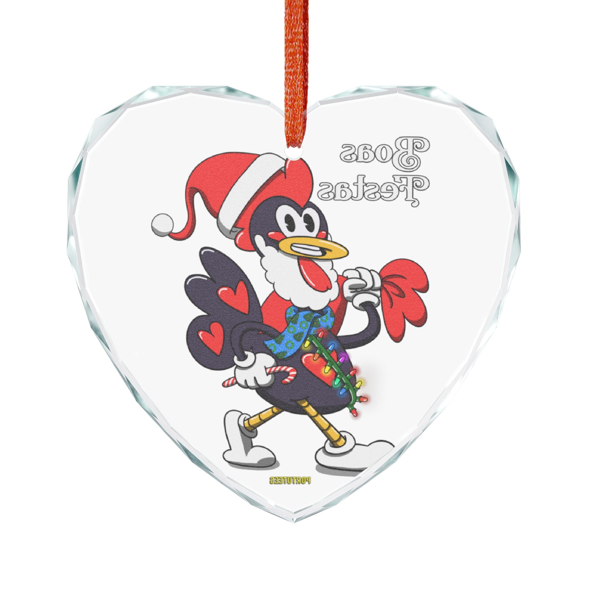 Holiday Bacelos Santa Rooster Crystal Glass Ornament - Festive Design