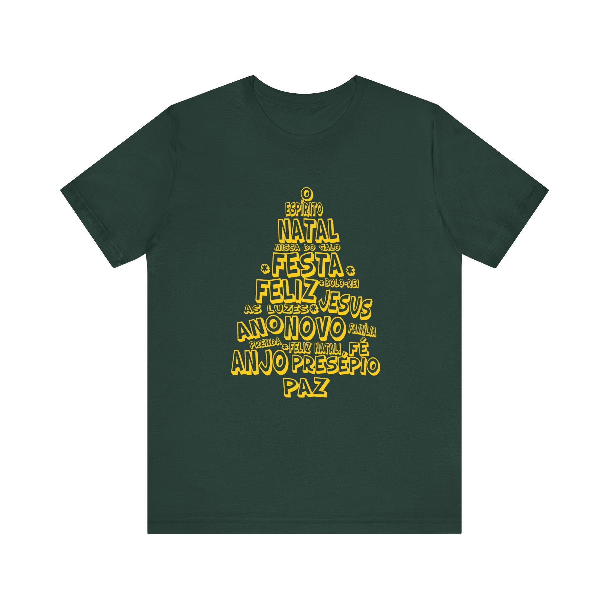 Portuguese Christmas Tree Typography Tee – Feliz Natal Portuguese Holiday T-Shirt
