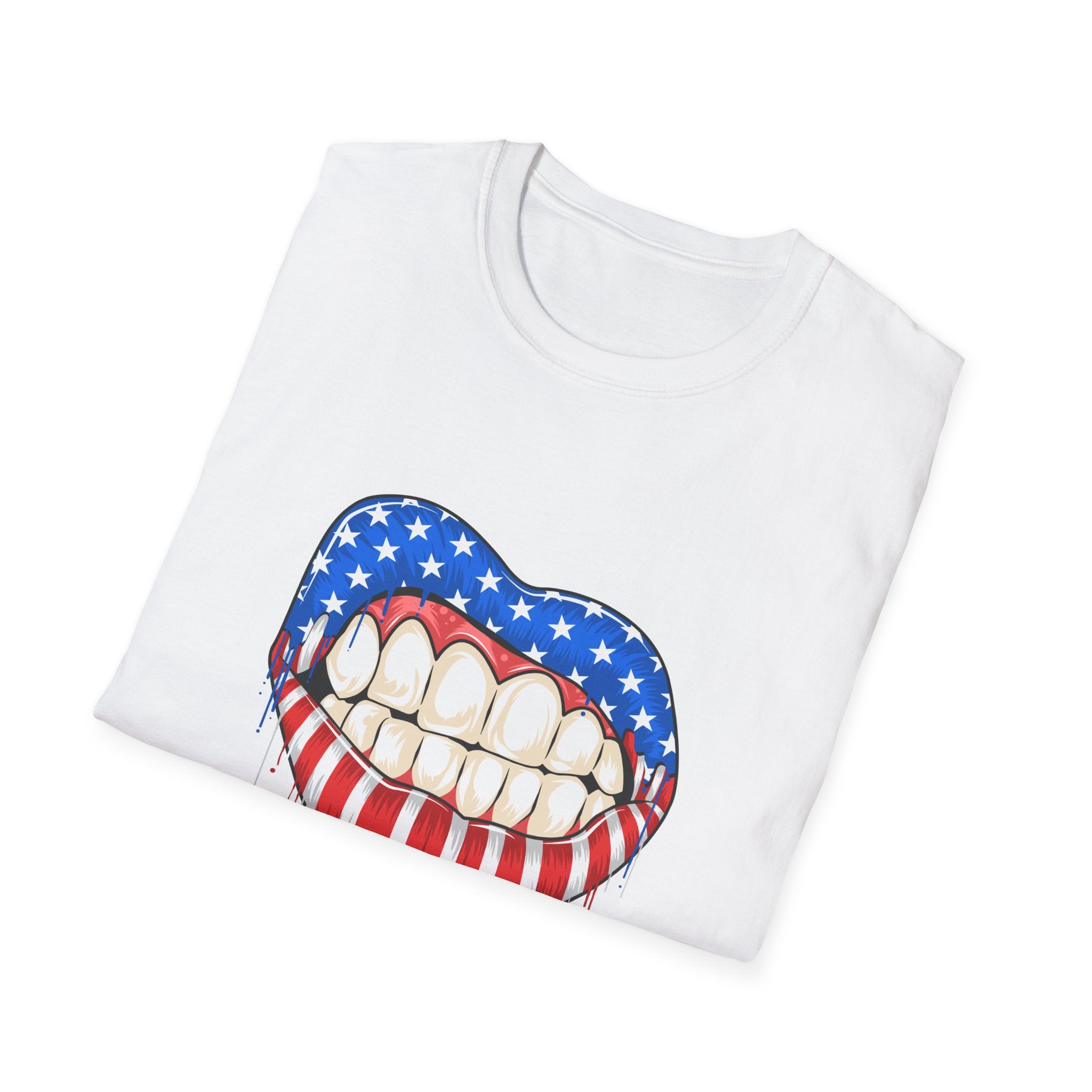 Bold American Flag Teeth T-Shirt, Patriotic Tee, Independence Day Shirt, 4th of July Apparel, Unisex Graphic Tee