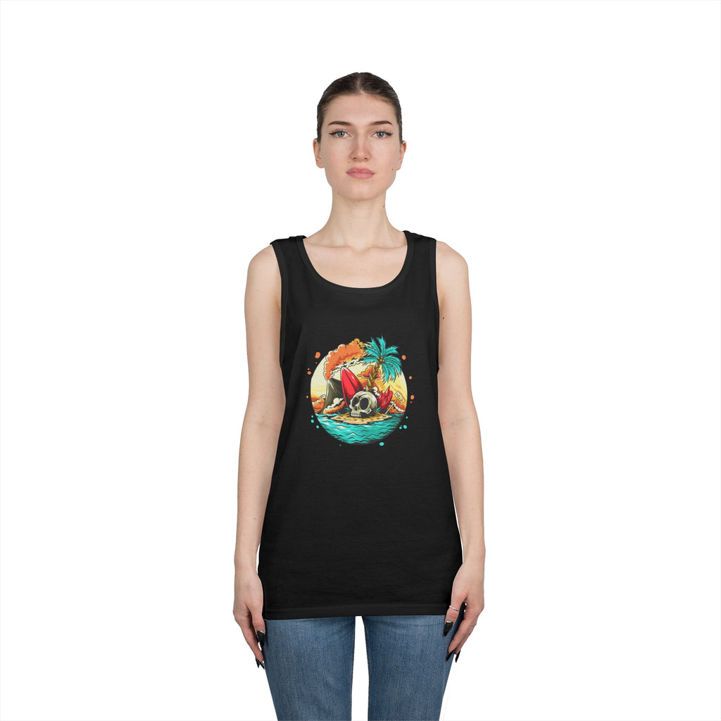 Beach Vibes Unisex Heavy Cotton Tank Top, Perfect for Summer, Casual Wear, Beach Days, Vacation, Festival Outfit
